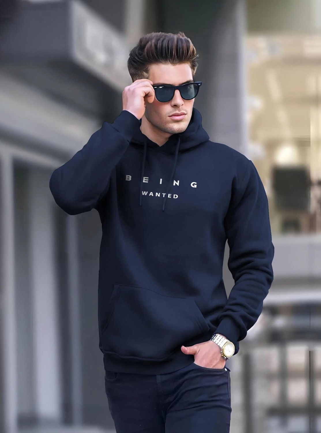 Image of PicPok Men Full Sleeve Solid Hooded Sweatshirt