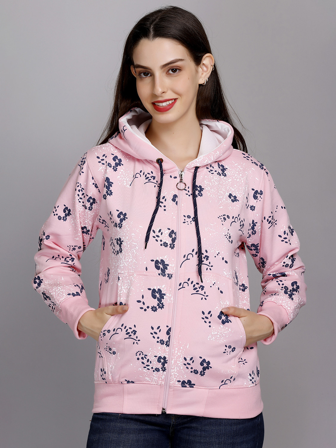 Image of eWools Women Floral Print Fleece Jacket