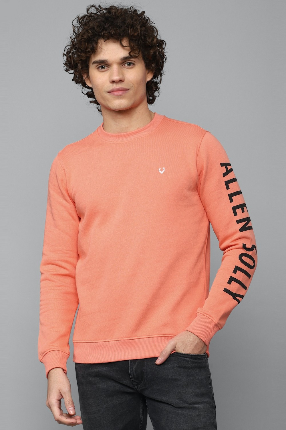Image of Allen Solly Men Full Sleeve Solid Hooded Sweatshirt