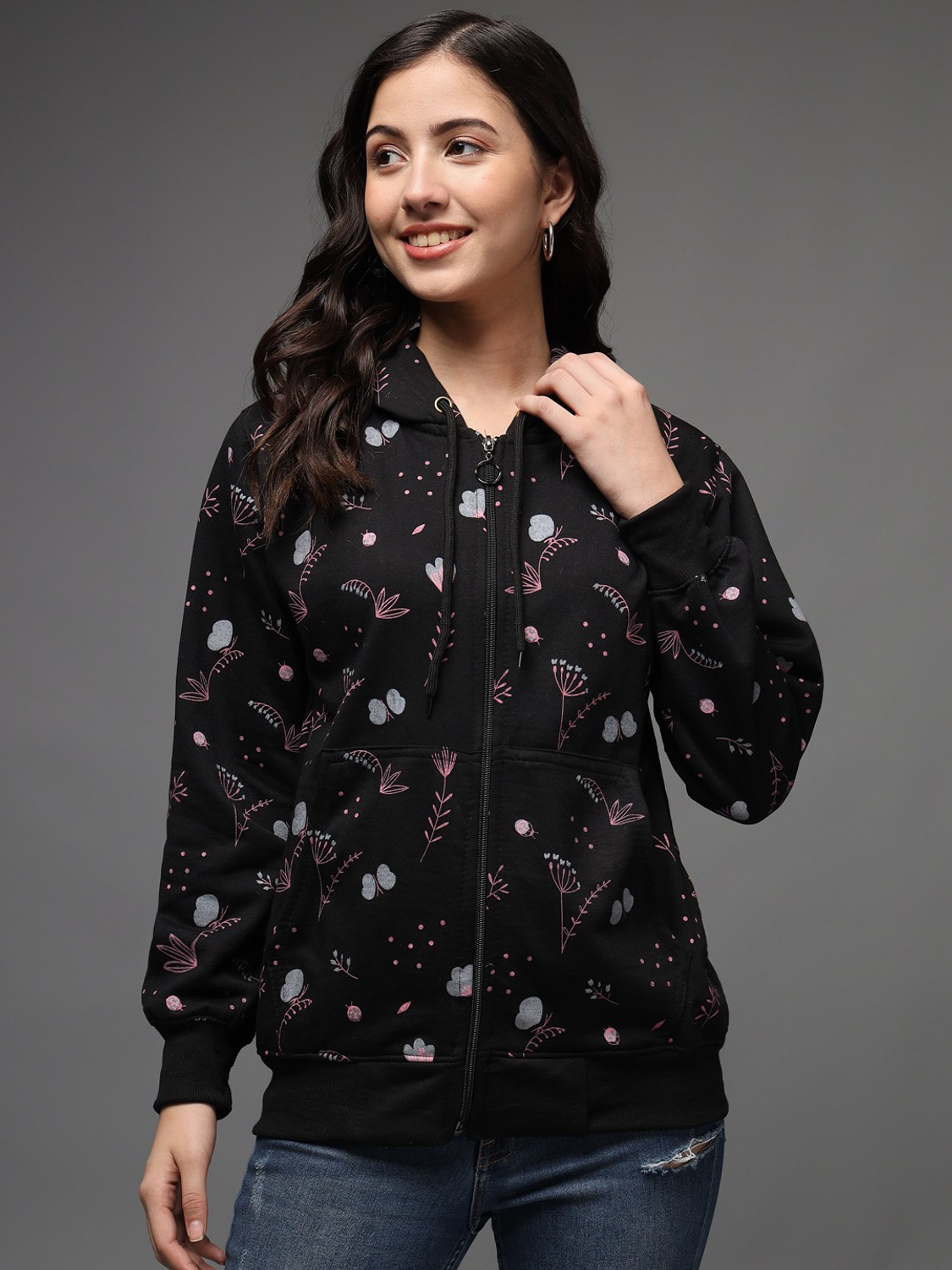 Image of eWools Women Floral Print Fleece Jacket