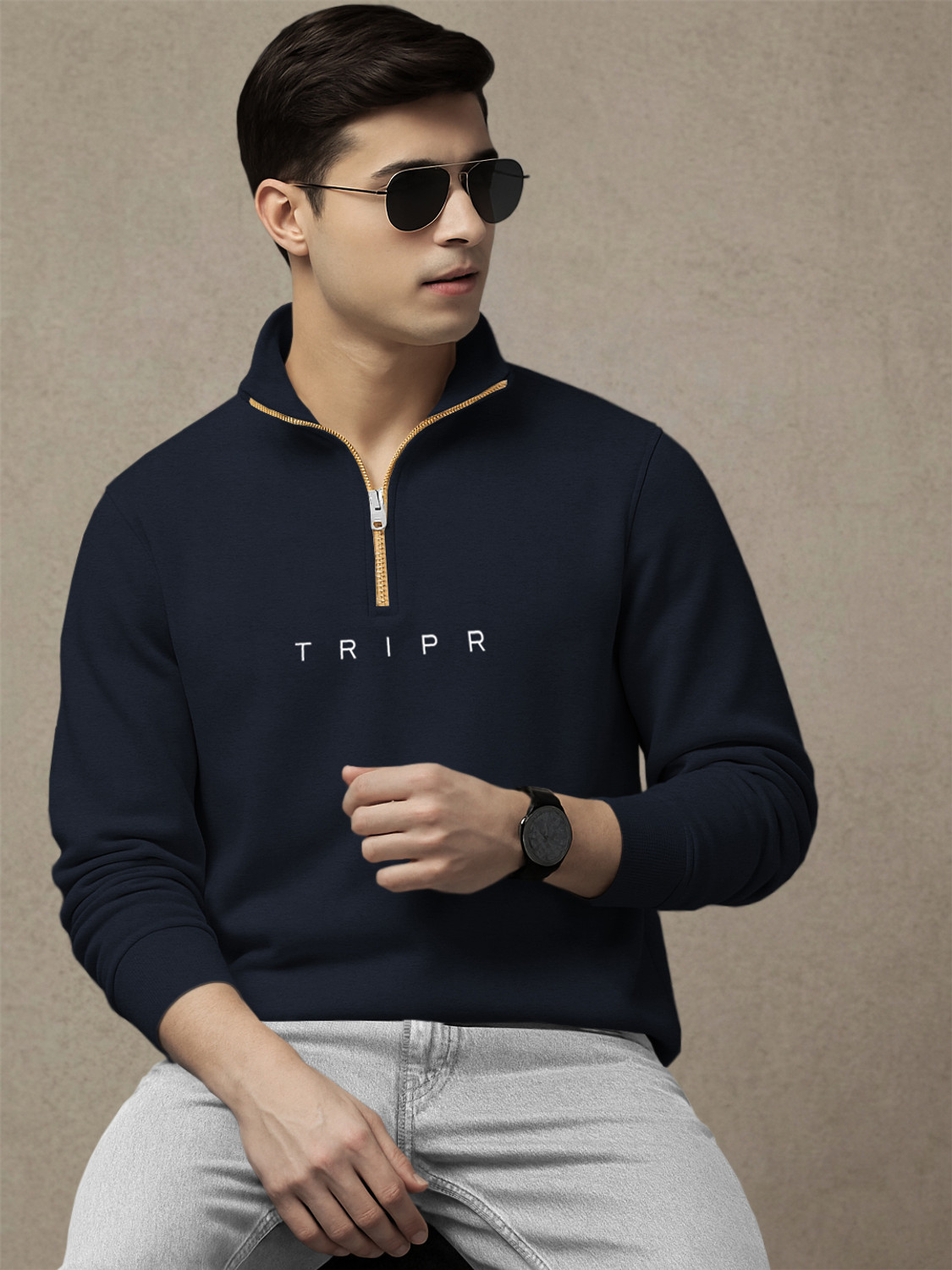 Image of Triptee Men Full Sleeve Solid Sweatshirt