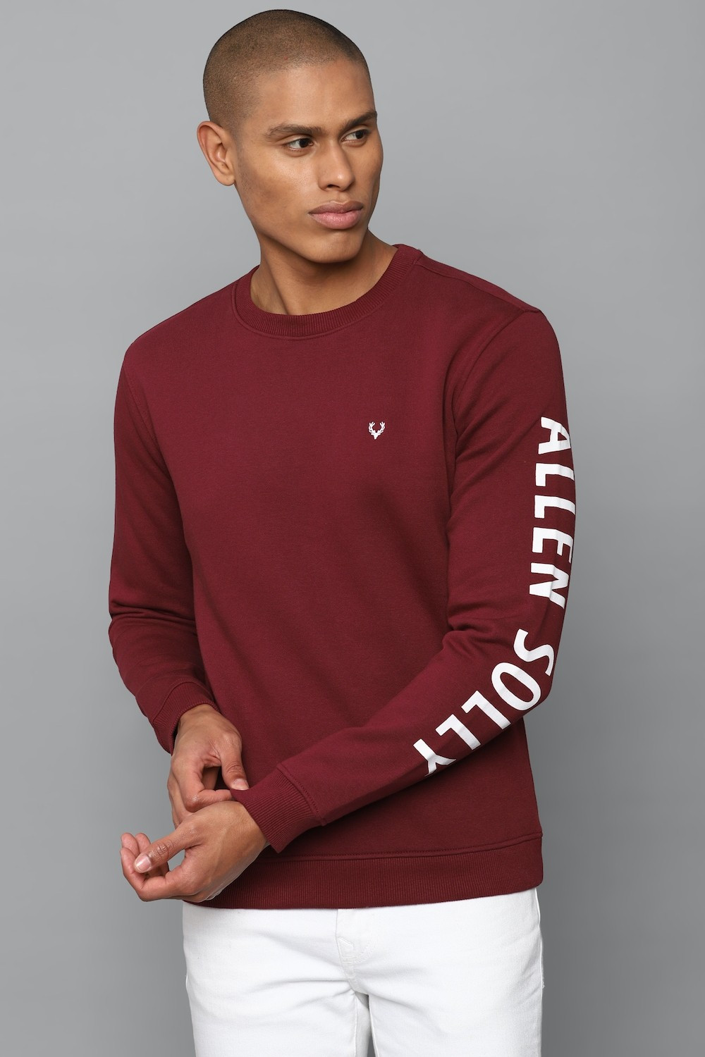 Image of Allen Solly Men Full Sleeve Solid Hooded Sweatshirt