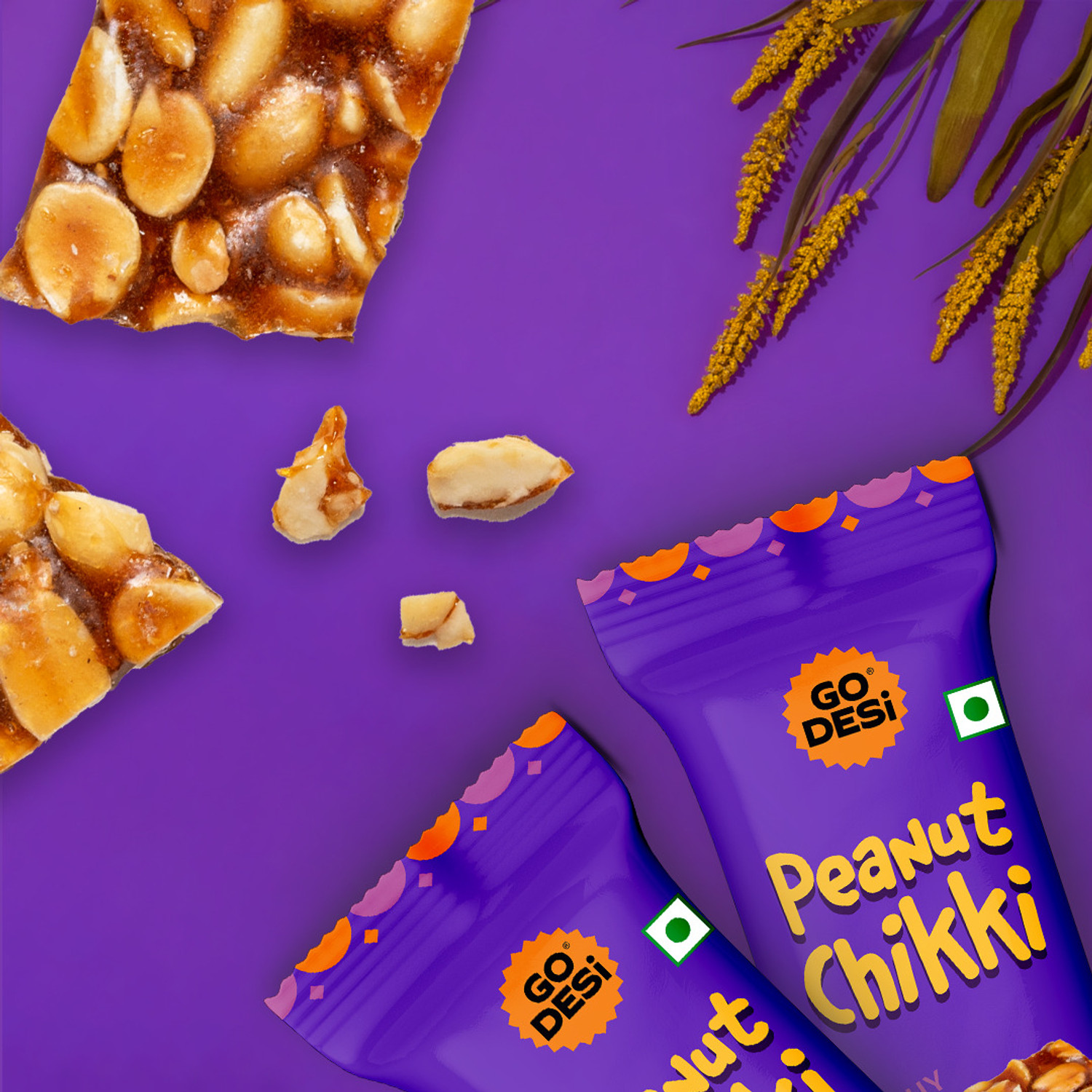 Image of GO DESi Peanut Chikki Bar, No Added Preservatives and Colours, Sweets, Made with Jaggery Pouch (900 g)