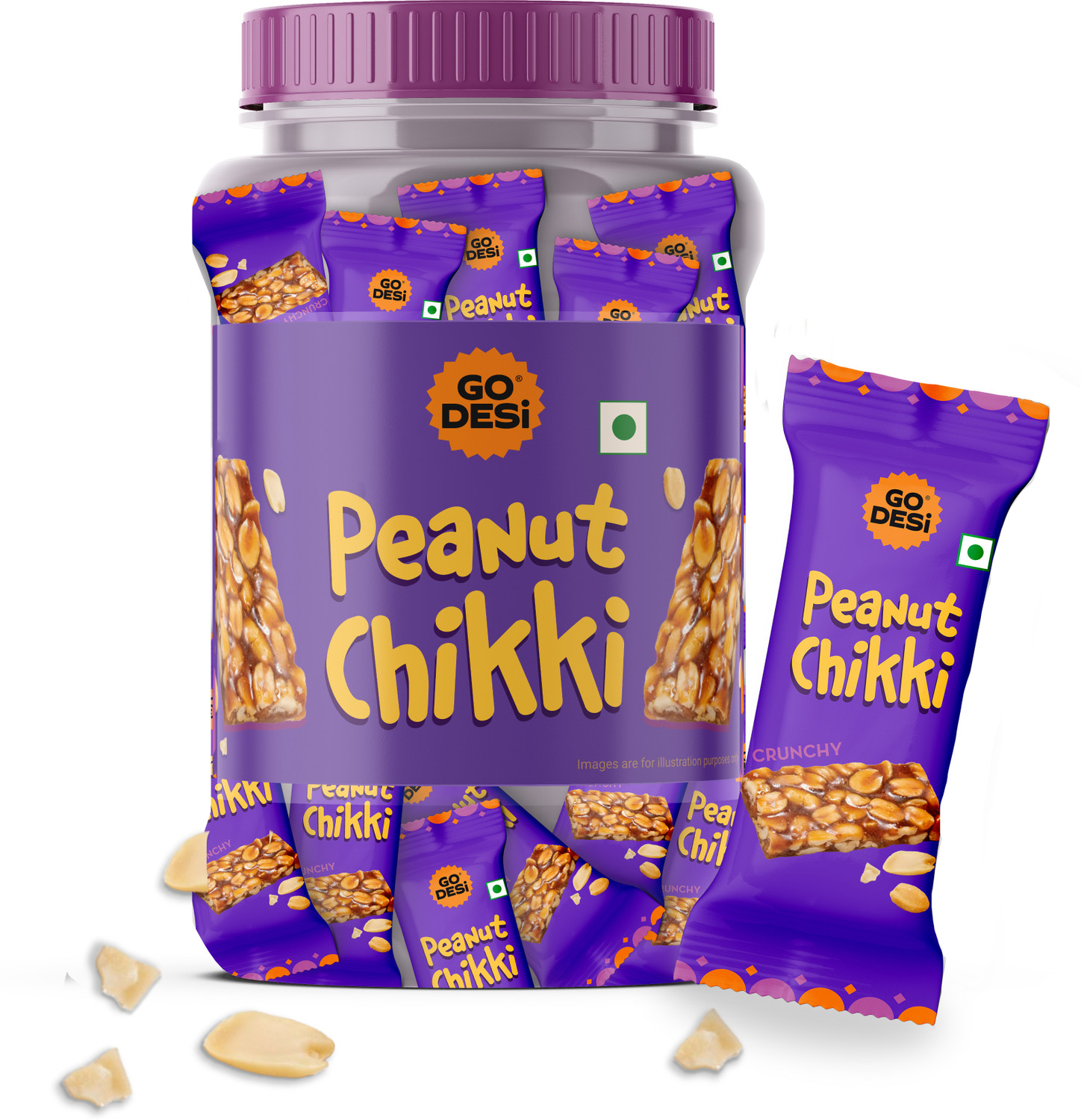 Image of GO DESi Peanut Chikki Bar, No Added Preservatives and Colours, Sweets, Made with Jaggery Pouch (900 g)
