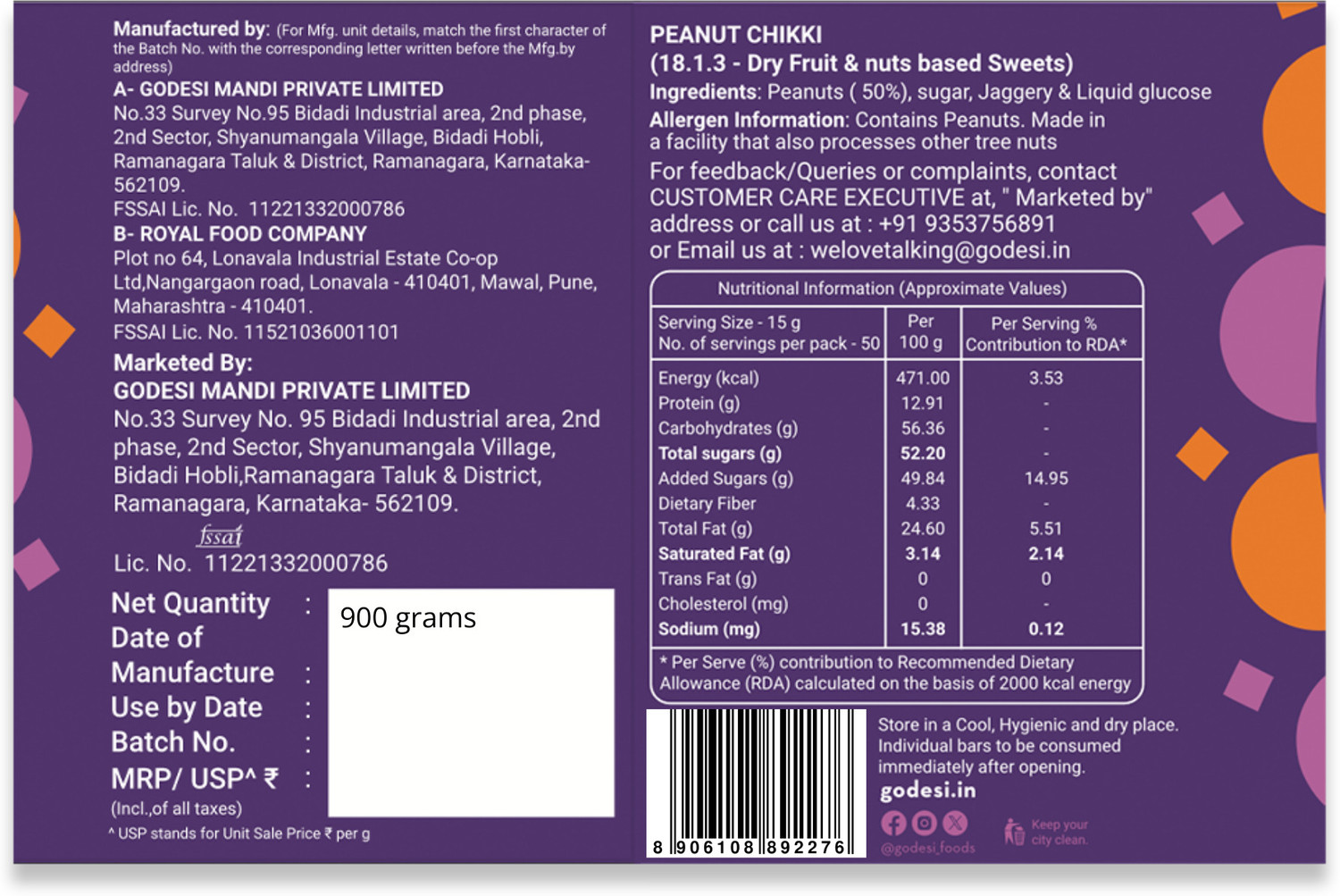 Image of GO DESi Peanut Chikki Bar, No Added Preservatives and Colours, Sweets, Made with Jaggery Pouch (900 g)