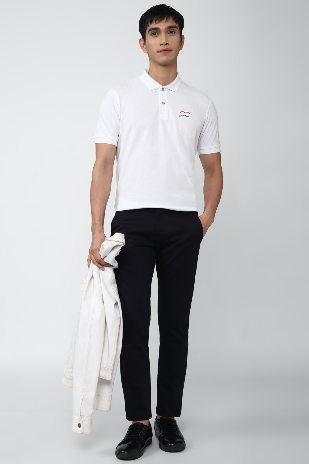 Image of PETER ENGLAND Solid Men Polo Neck White T-Shirt