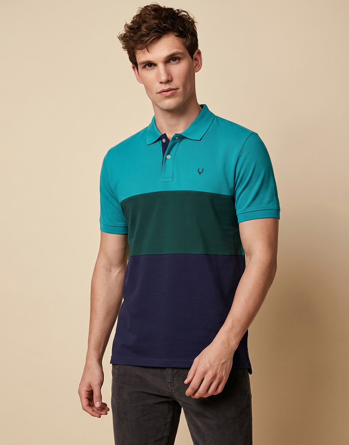 Allen Solly Colorblock Men Polo Neck Green T-Shirt