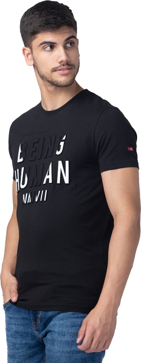 BEING HUMAN Solid Men Round Neck Black T Shirt Price History