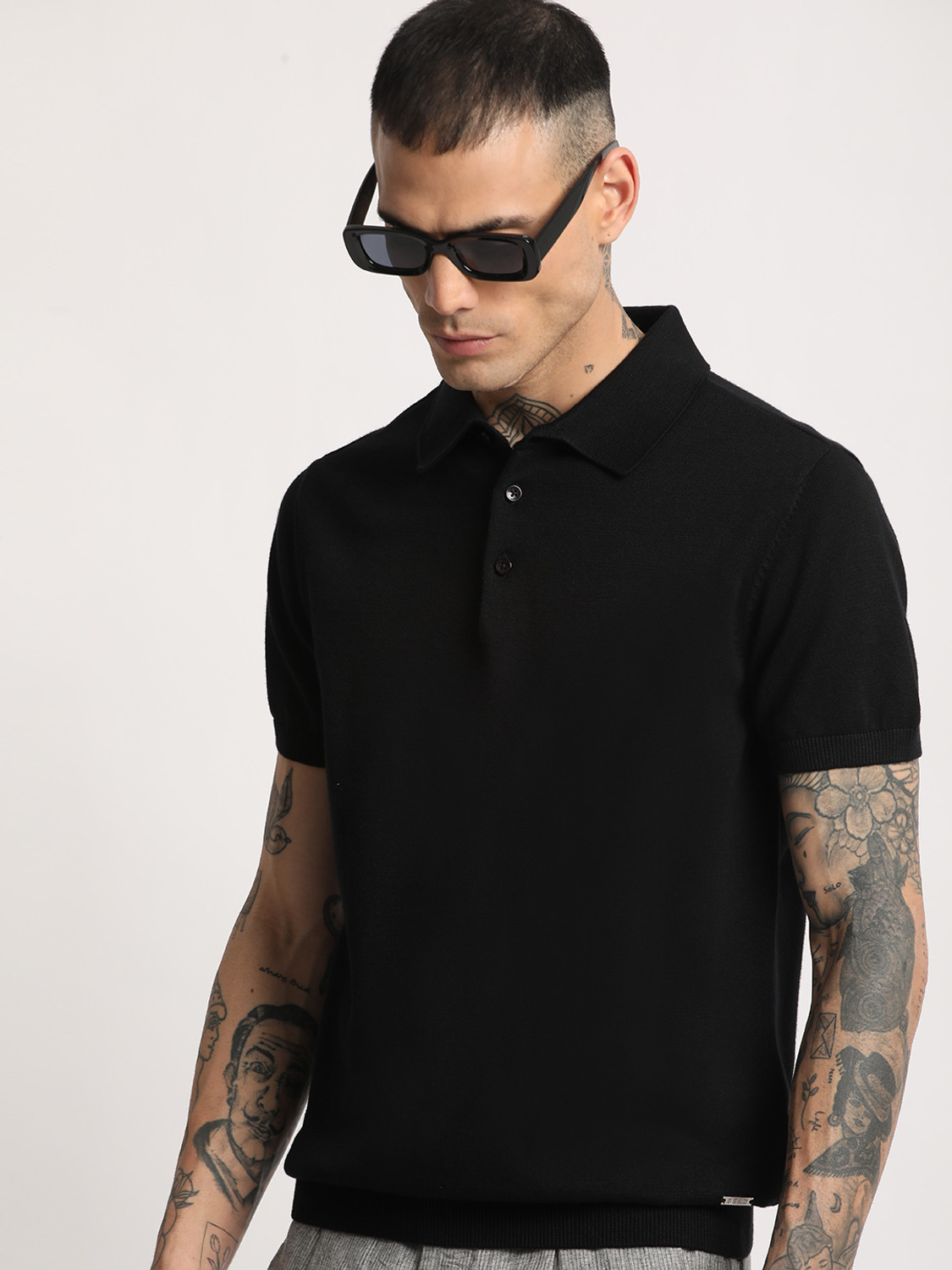 THE BEAR HOUSE Solid Men Polo Neck Black T-Shirt