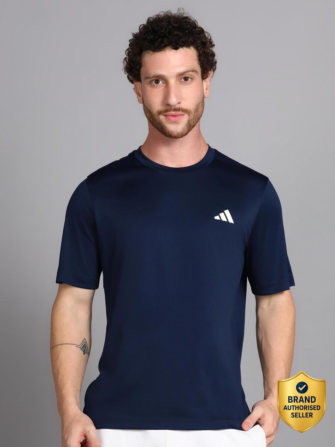 ADIDAS Solid Men Round Neck Dark Blue T-Shirt