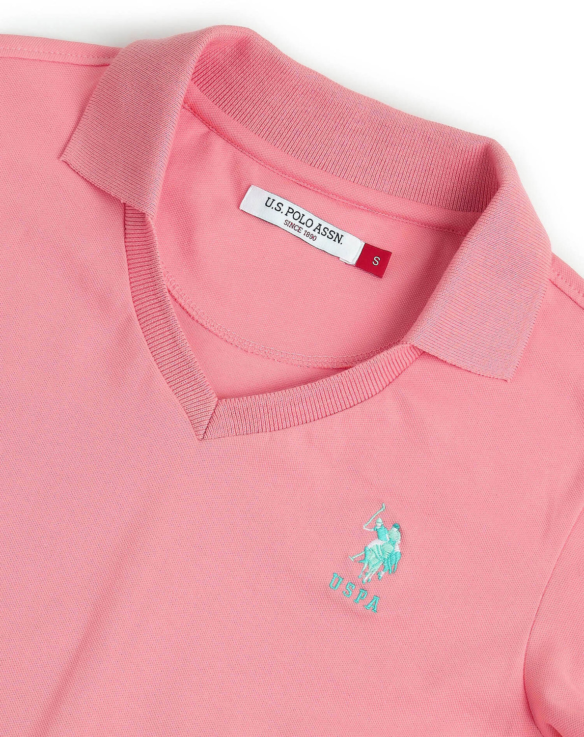 Image of U.S. POLO ASSN. Women Solid Polo Neck Cotton Blend Pink T-Shirt