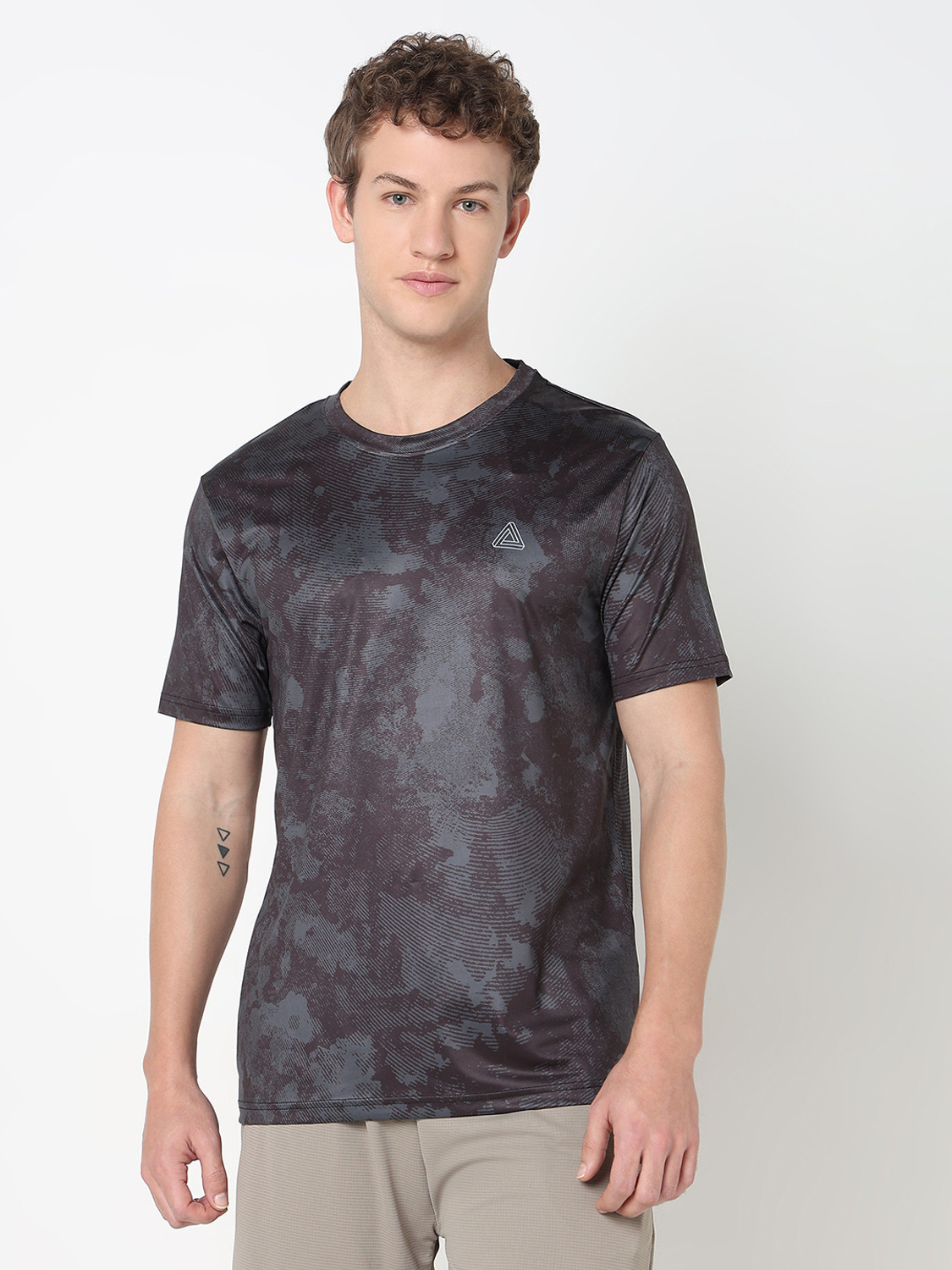 Image of PETER ENGLAND Men Military Camouflage Round Neck Pure Cotton White T-Shirt