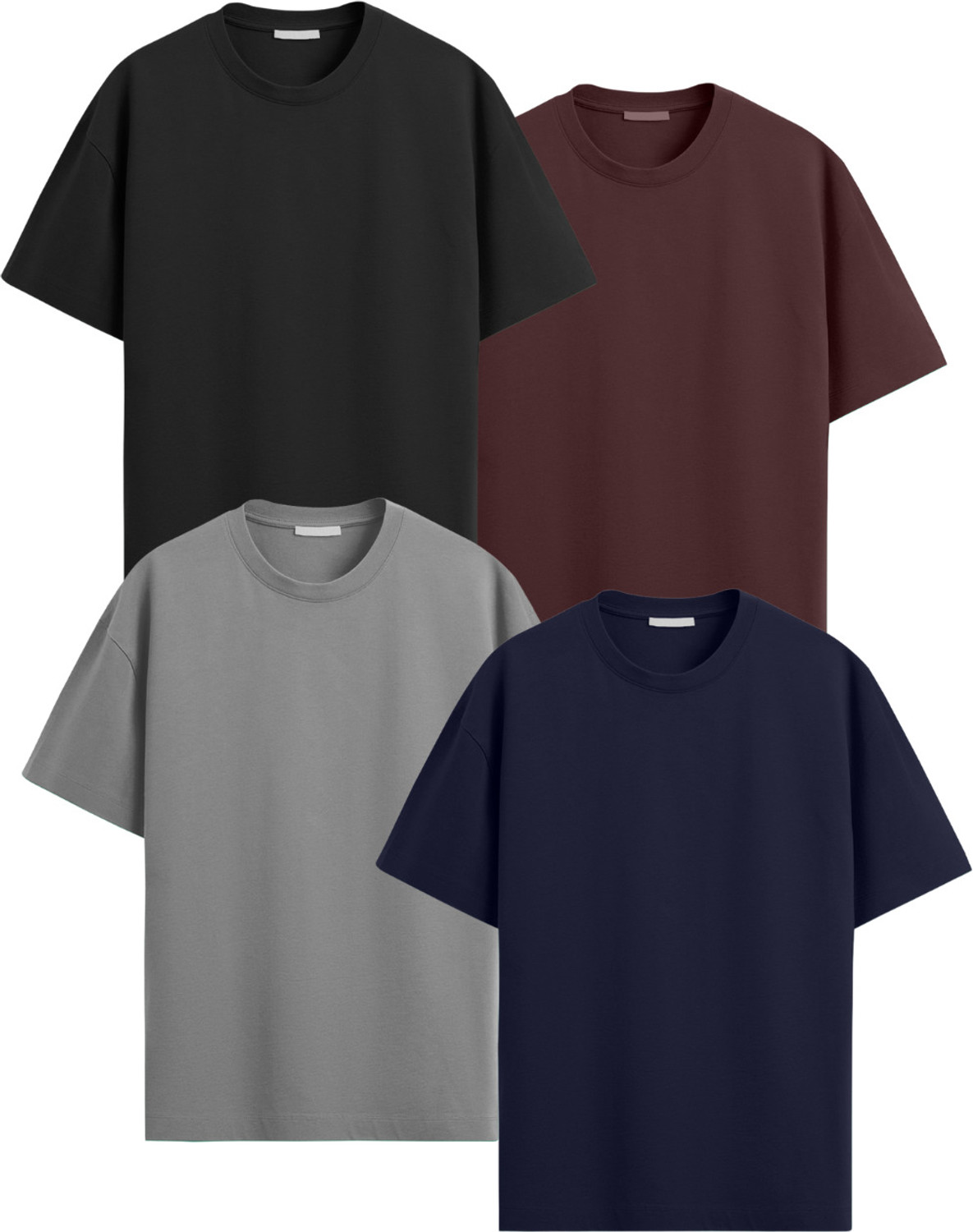 Image of Veirdo Pack of 3 Oversized Men Solid Round Neck Pure Cotton Multicolor T-Shirt