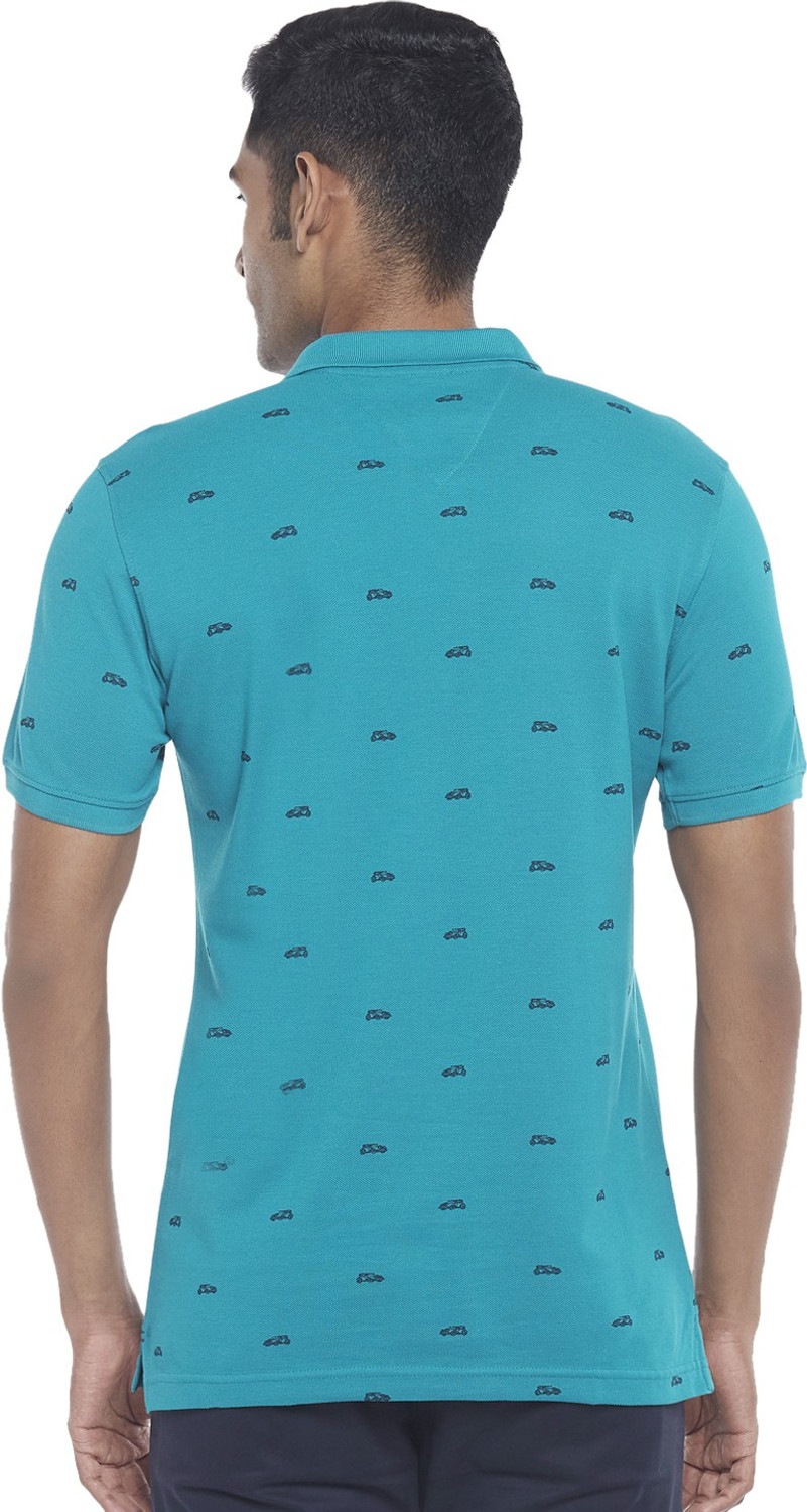 Image of Byford by Pantaloons Printed Men Polo Neck Blue T-Shirt