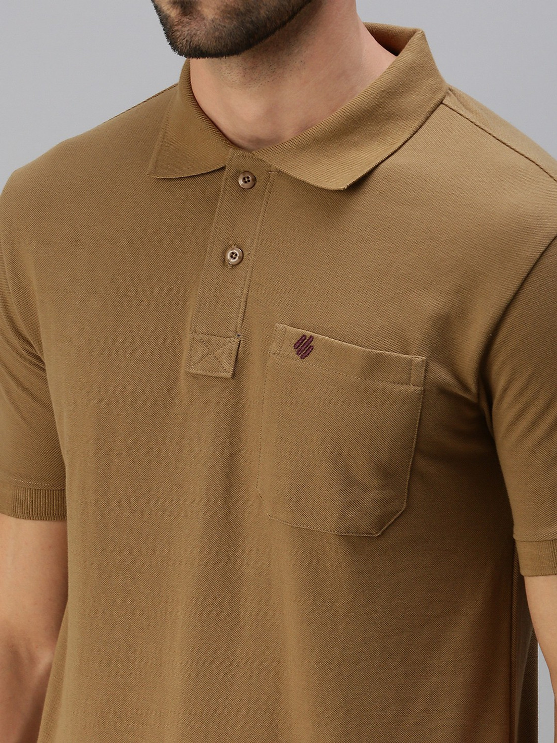 Image of ONN Solid Men Polo Neck Brown T-Shirt