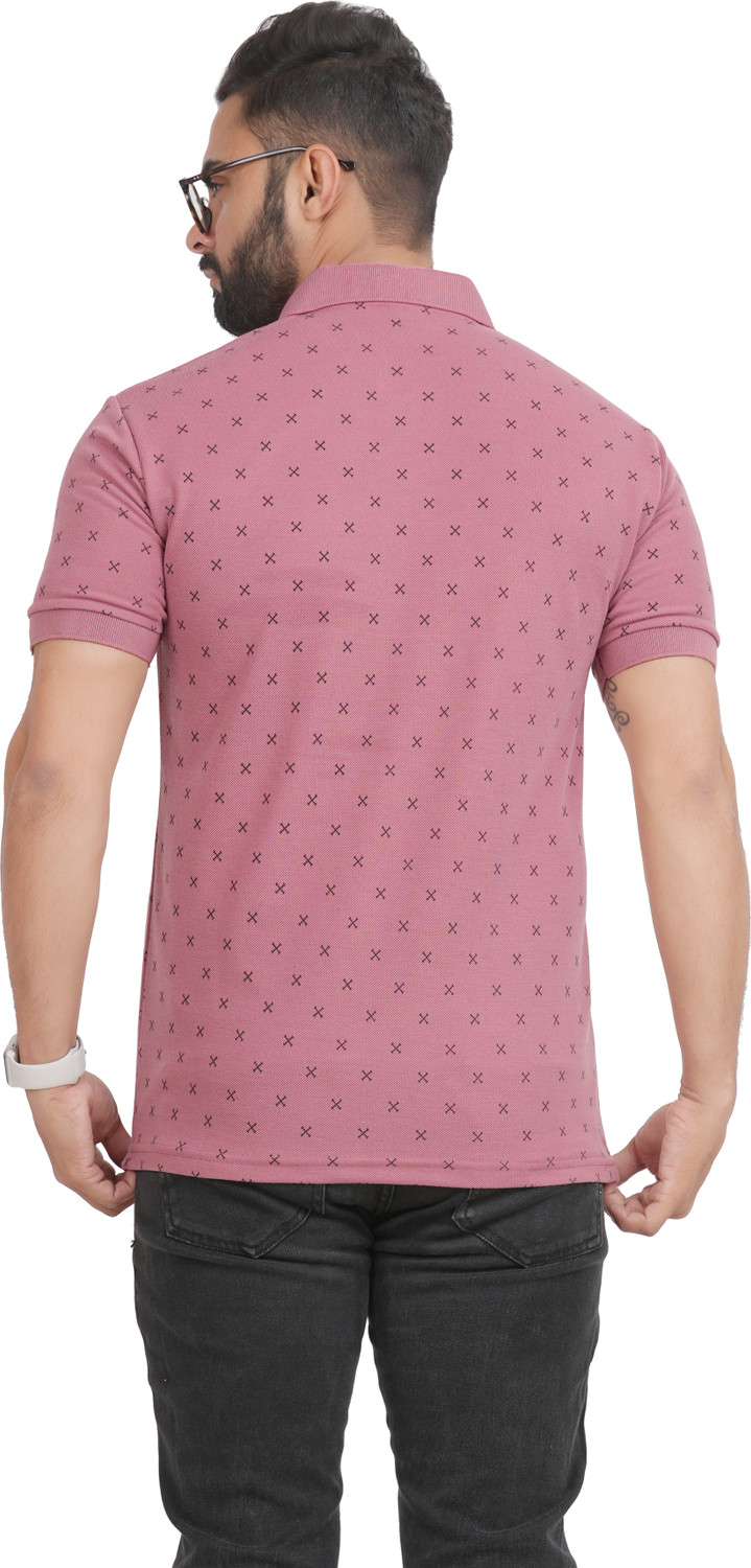 Image of GREENPORT Graphic Print, Printed Men Polo Neck Pink T-Shirt