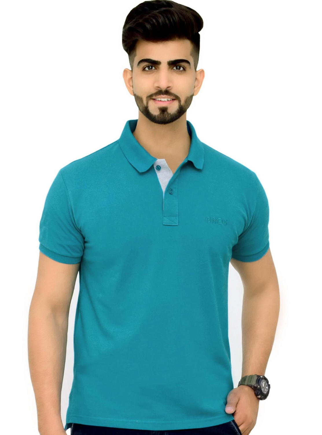 3BROS Solid Men Polo Neck Green T-Shirt