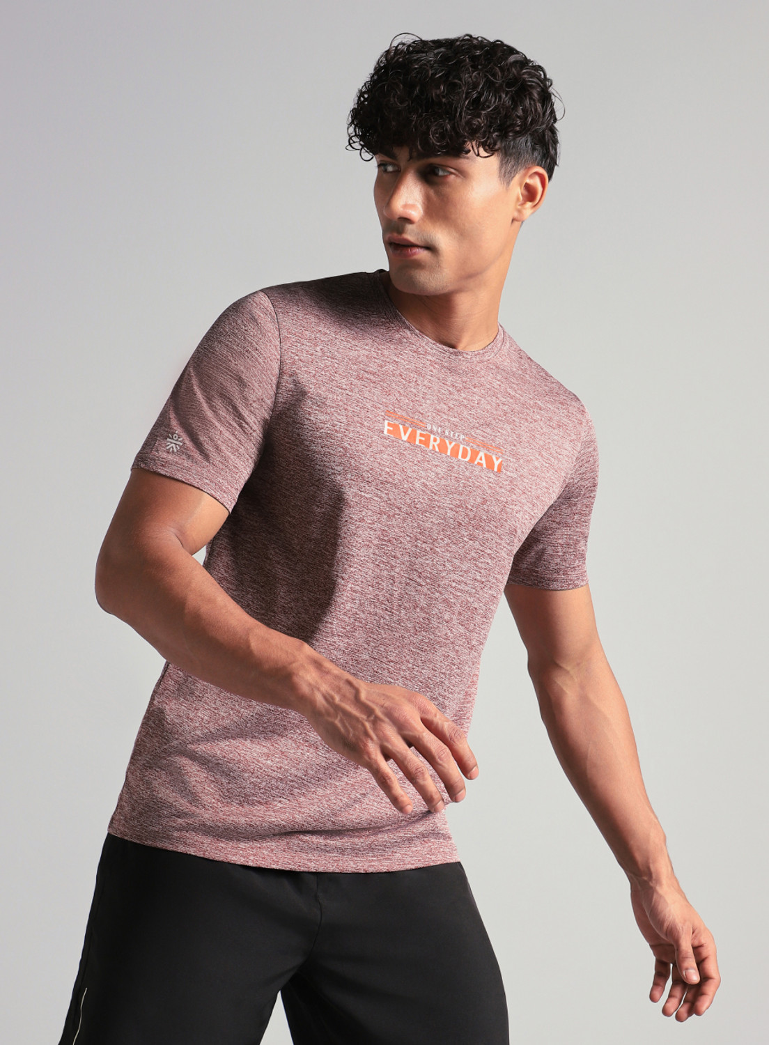Image of CHKOKKO Men Colorblock Round Neck Polyester Maroon, Black T-Shirt