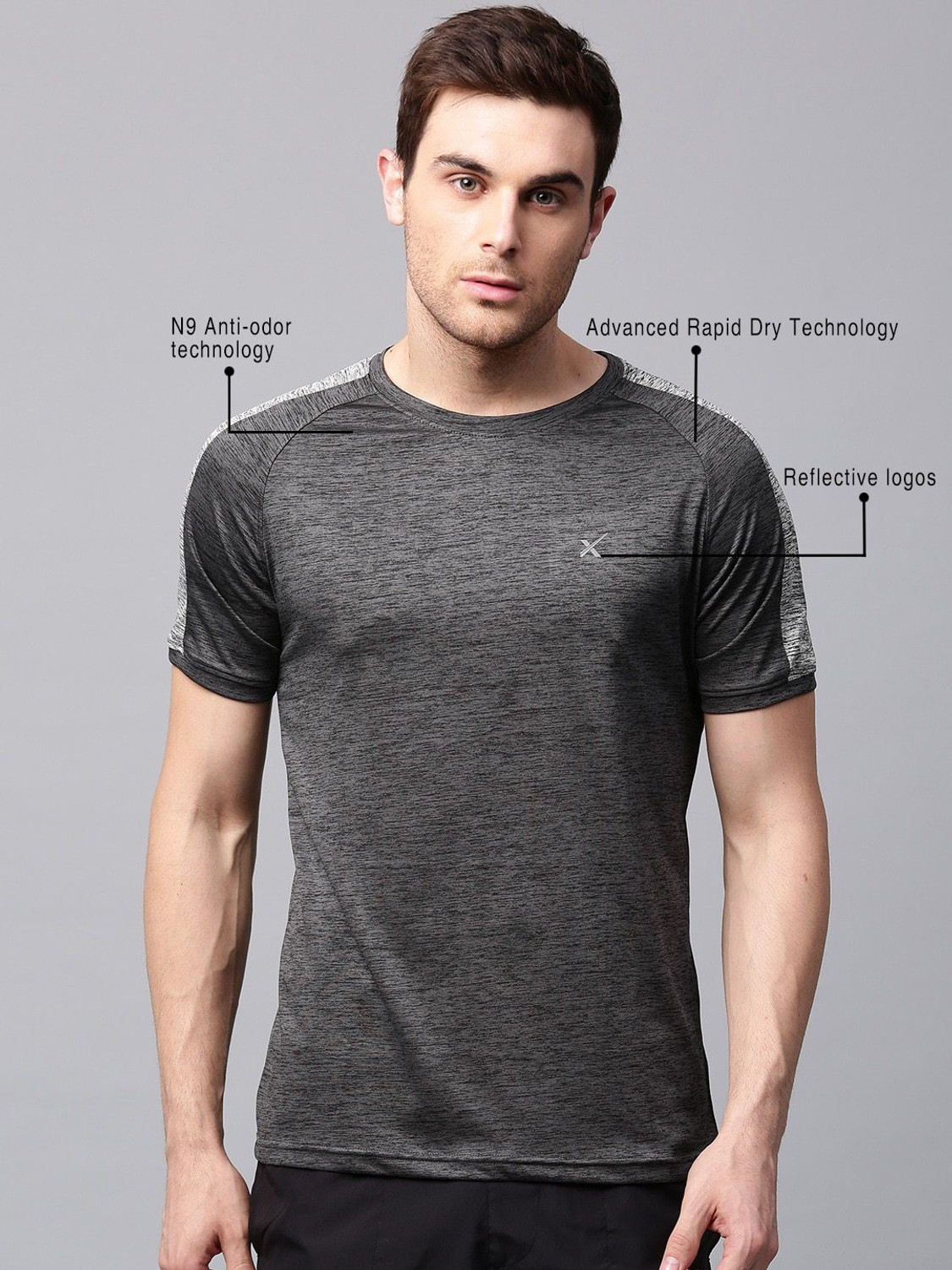 Image of HRX by Hrithik Roshan Self Design Men Round Neck Grey T-Shirt