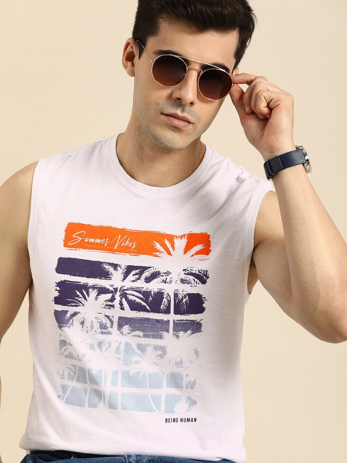 BEING HUMAN Printed Men Round Neck White T Shirt Price History