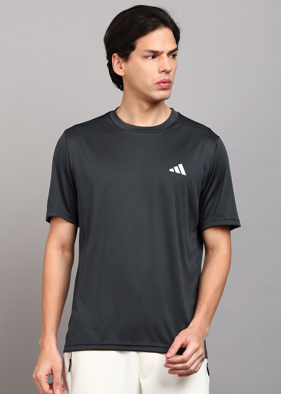 adidas solid men round neck grey t shirt