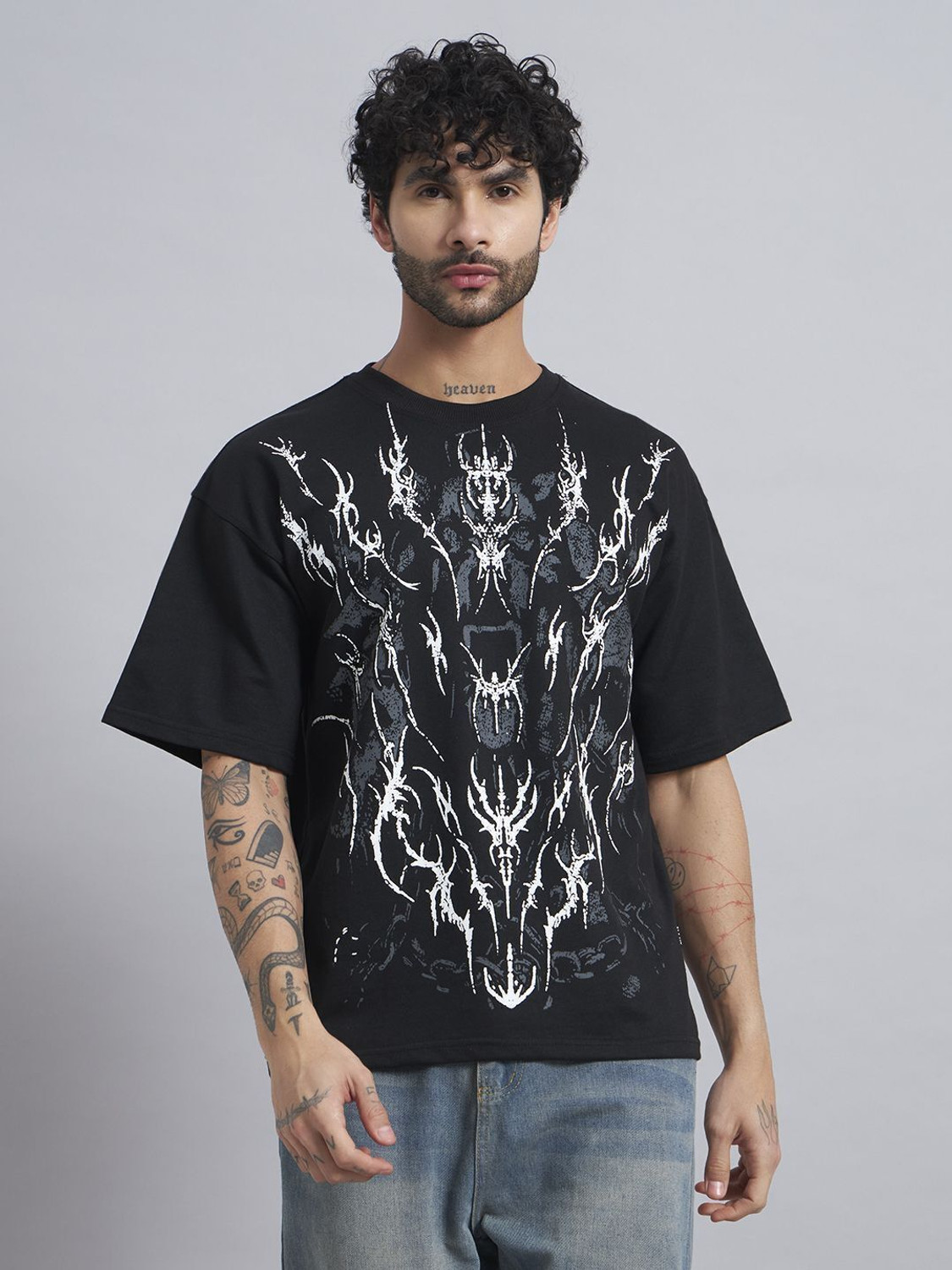Image of Be Crazy Men Graphic Print Round Neck Cotton Blend Black T-Shirt