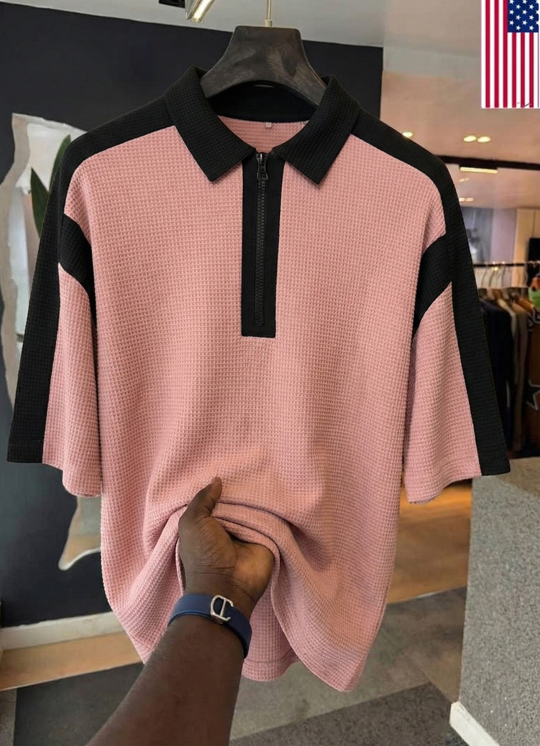 Image of Try This Men Printed Polo Neck Cotton Blend Black T-Shirt