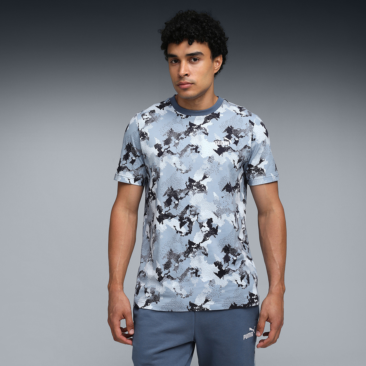 Image of PUMA Men Printed Crew Neck Pure Cotton Black T-Shirt