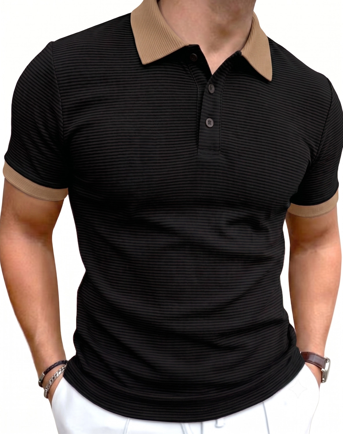 Image of Rufica Pack of 2 Men Self Design Mandarin Collar Cotton Blend Multicolor T-Shirt