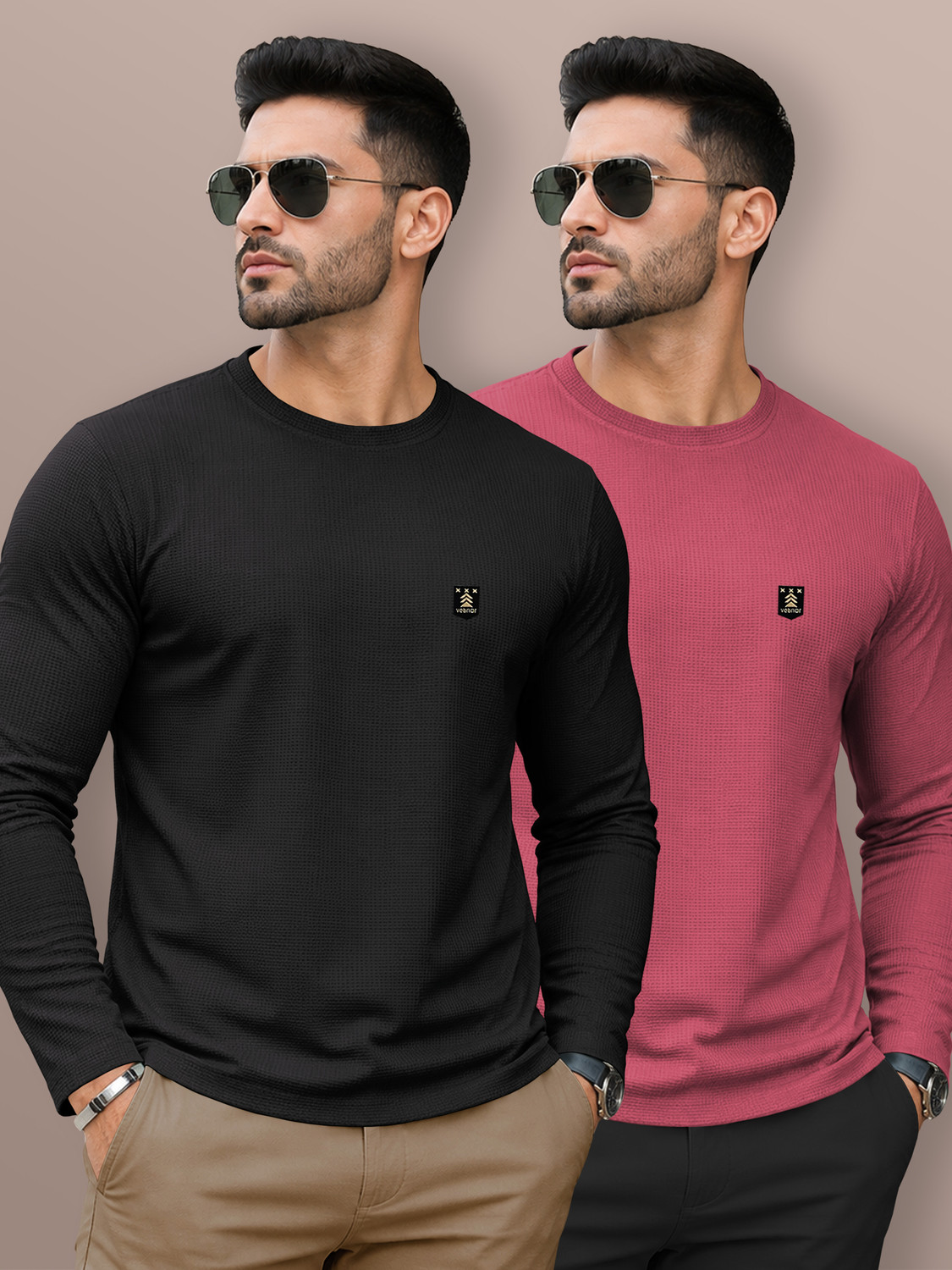 Image of balker merka Pack of 2 Men Solid Polo Neck Cotton Blend Green, Blue T-Shirt