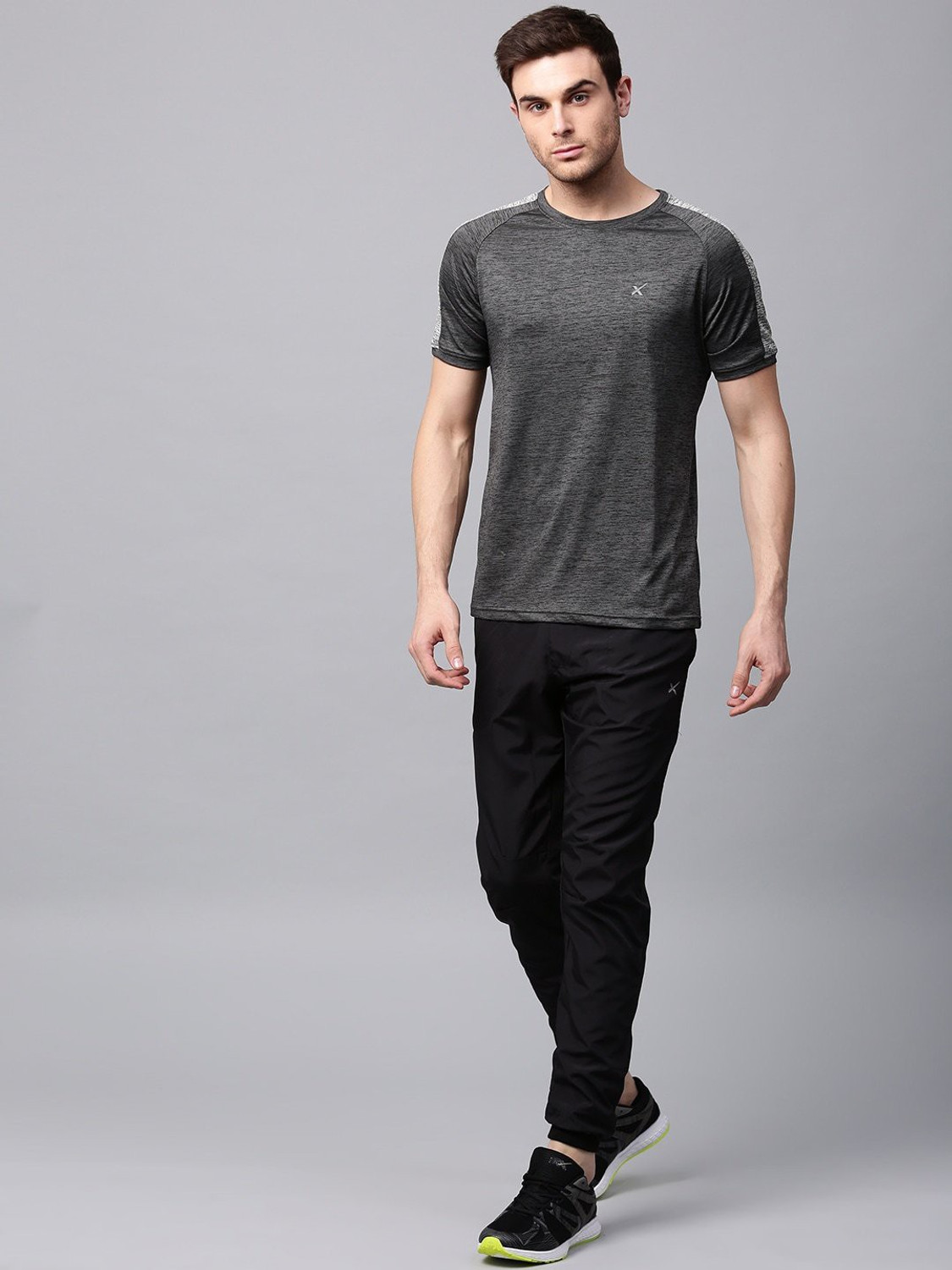 Image of HRX by Hrithik Roshan Self Design Men Round Neck Grey T-Shirt