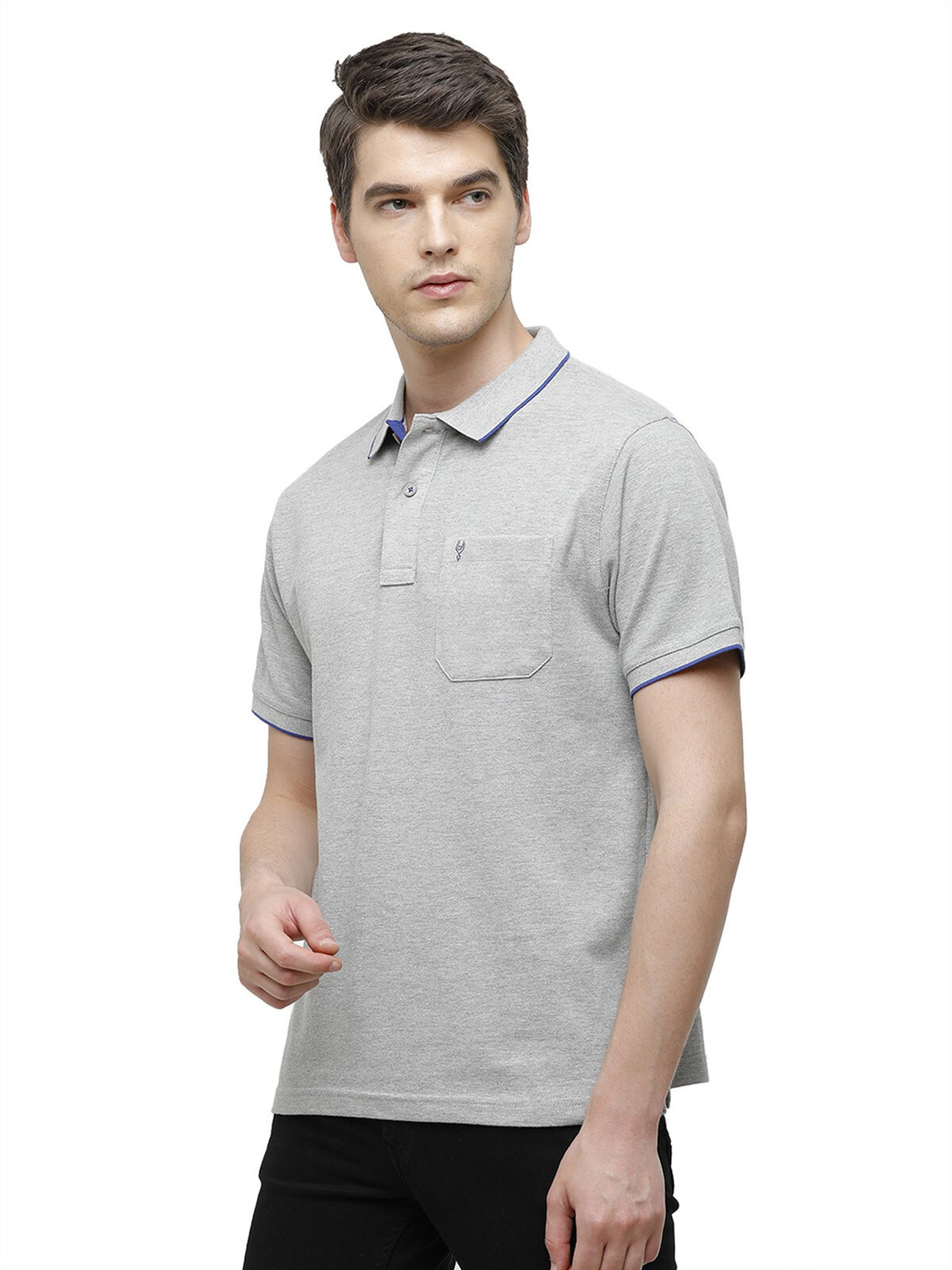 Image of Classic Polo Men Solid Polo Neck Cotton Blend Grey T-Shirt