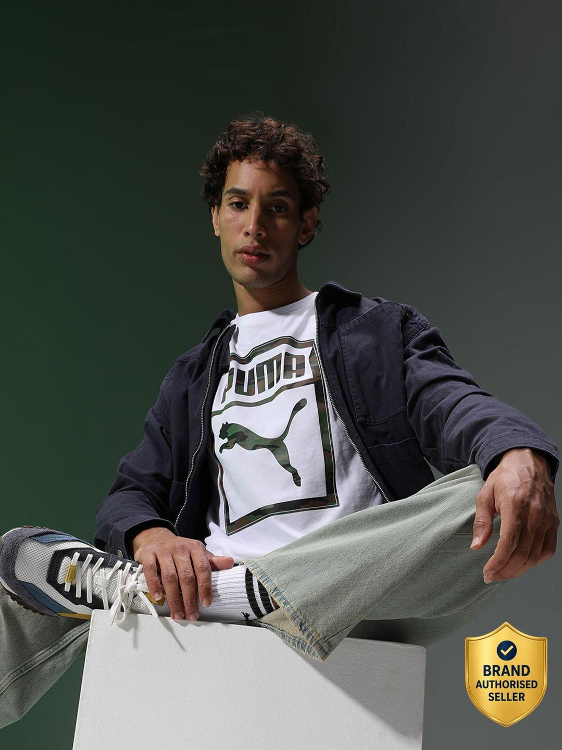 Image of PUMA Men Printed Crew Neck Pure Cotton White T-Shirt
