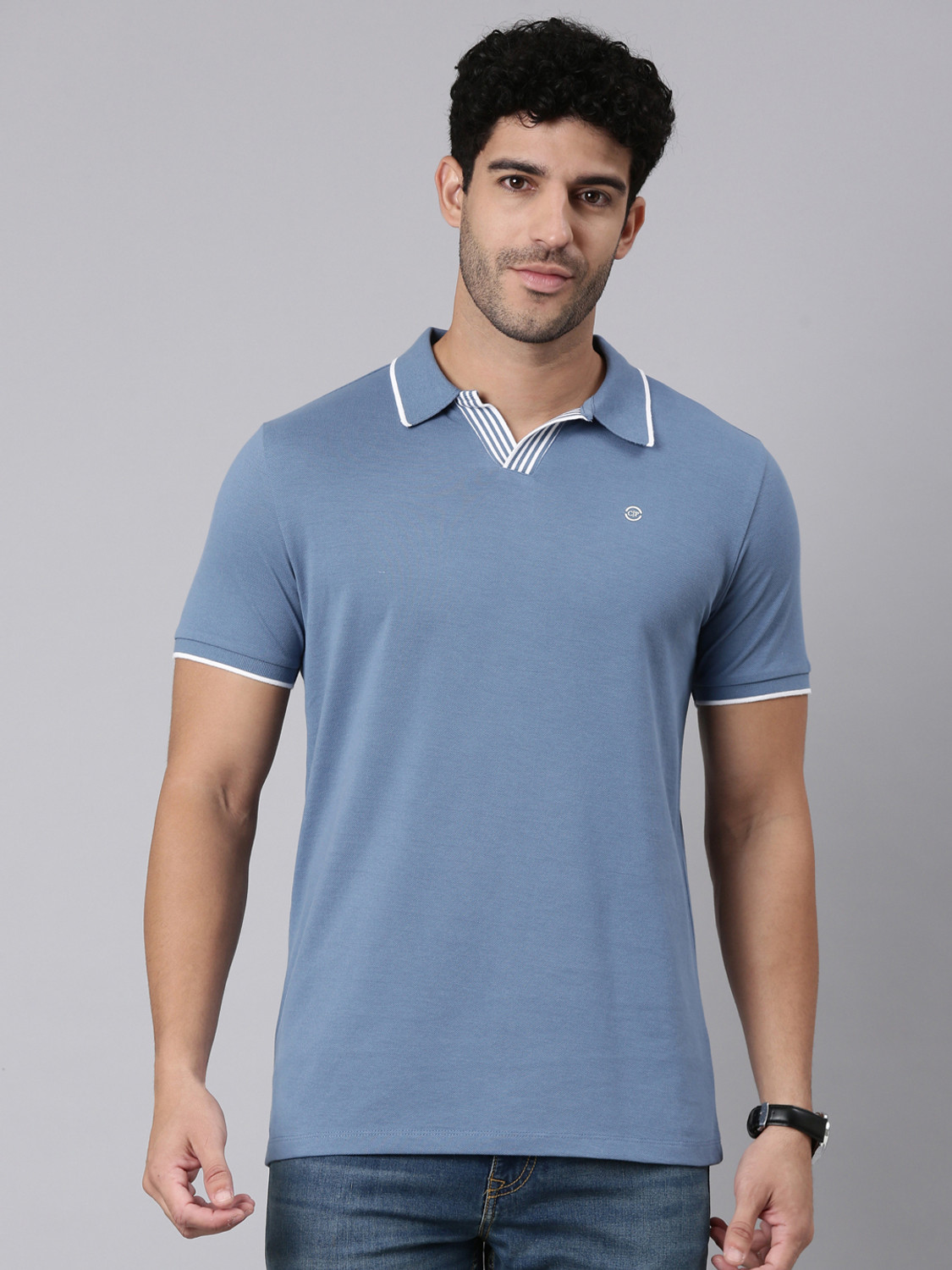 Image of Classic Polo Men Solid Polo Neck Cotton Blend Yellow T-Shirt