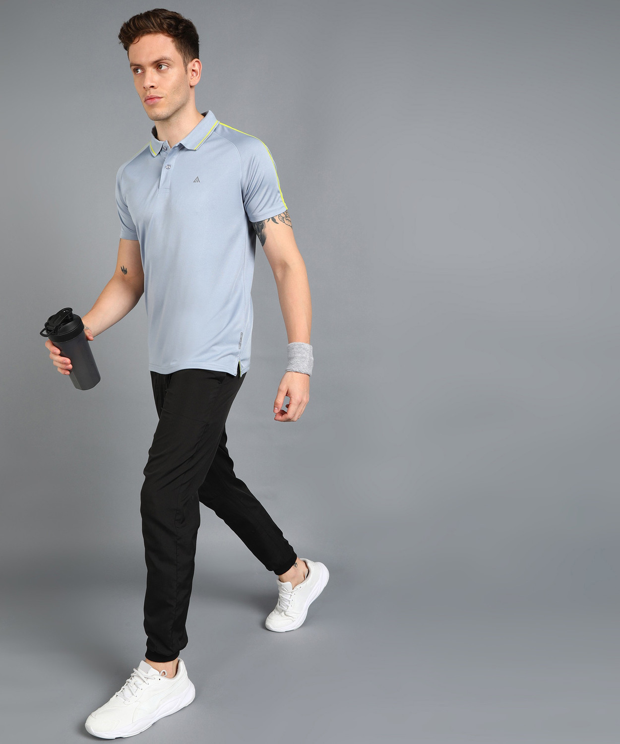 Image of Adrenex Solid Men Polo Neck Light Blue T-Shirt