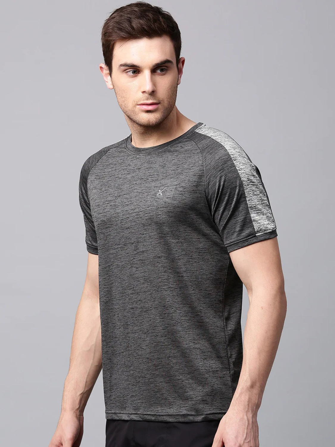 Image of HRX by Hrithik Roshan Self Design Men Round Neck Grey T-Shirt