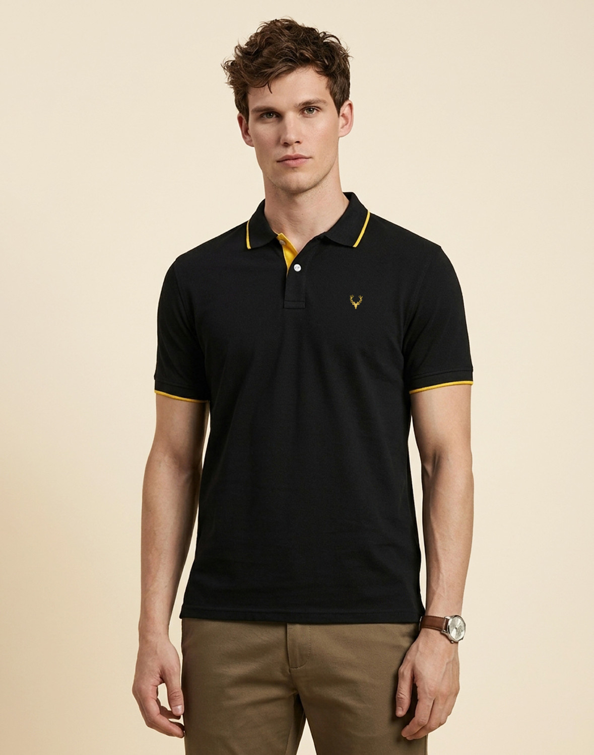 Allen Solly Solid Men Polo Neck Black T-Shirt