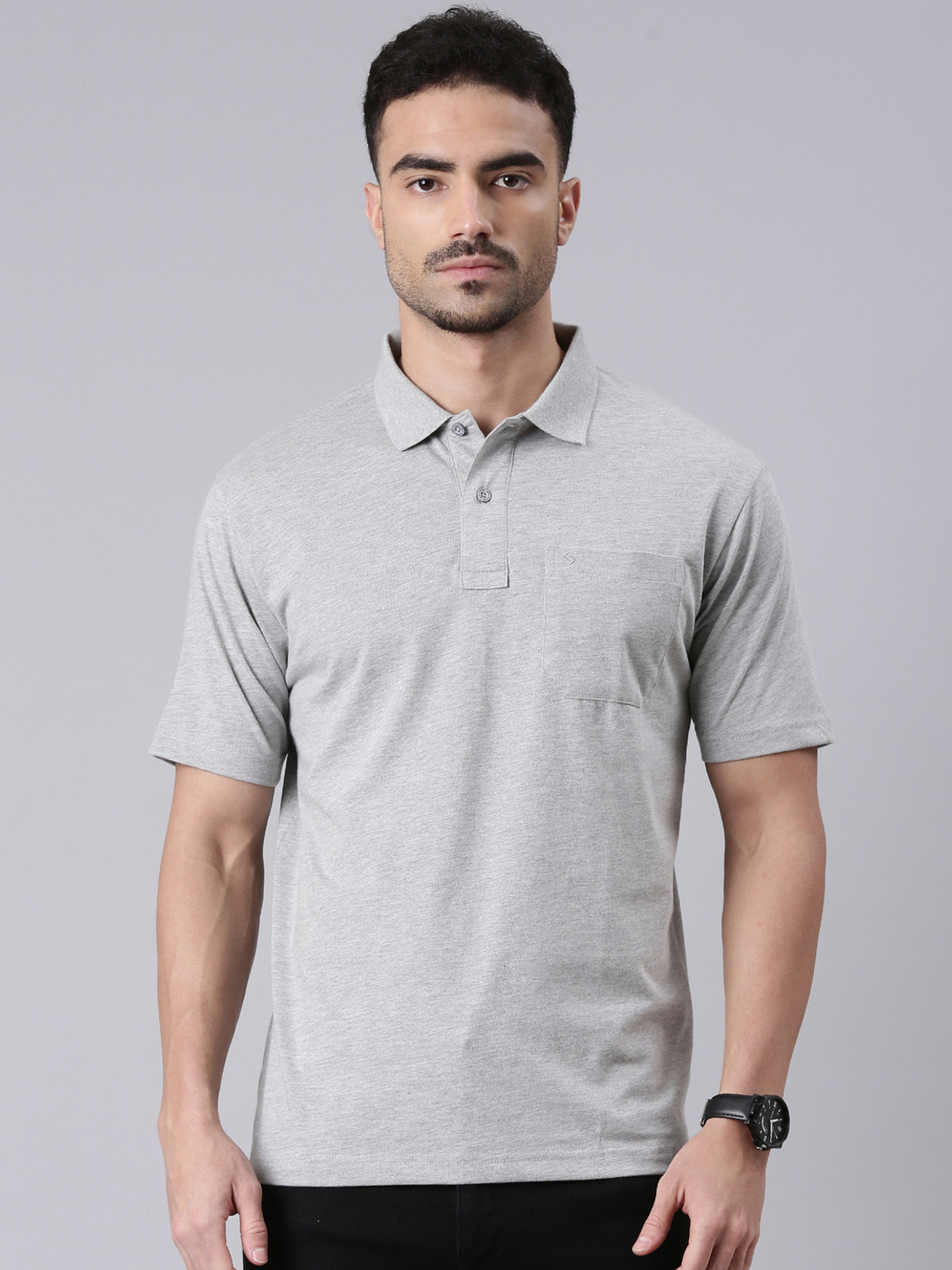 Image of Classic Polo Men Solid Polo Neck Cotton Blend Yellow T-Shirt