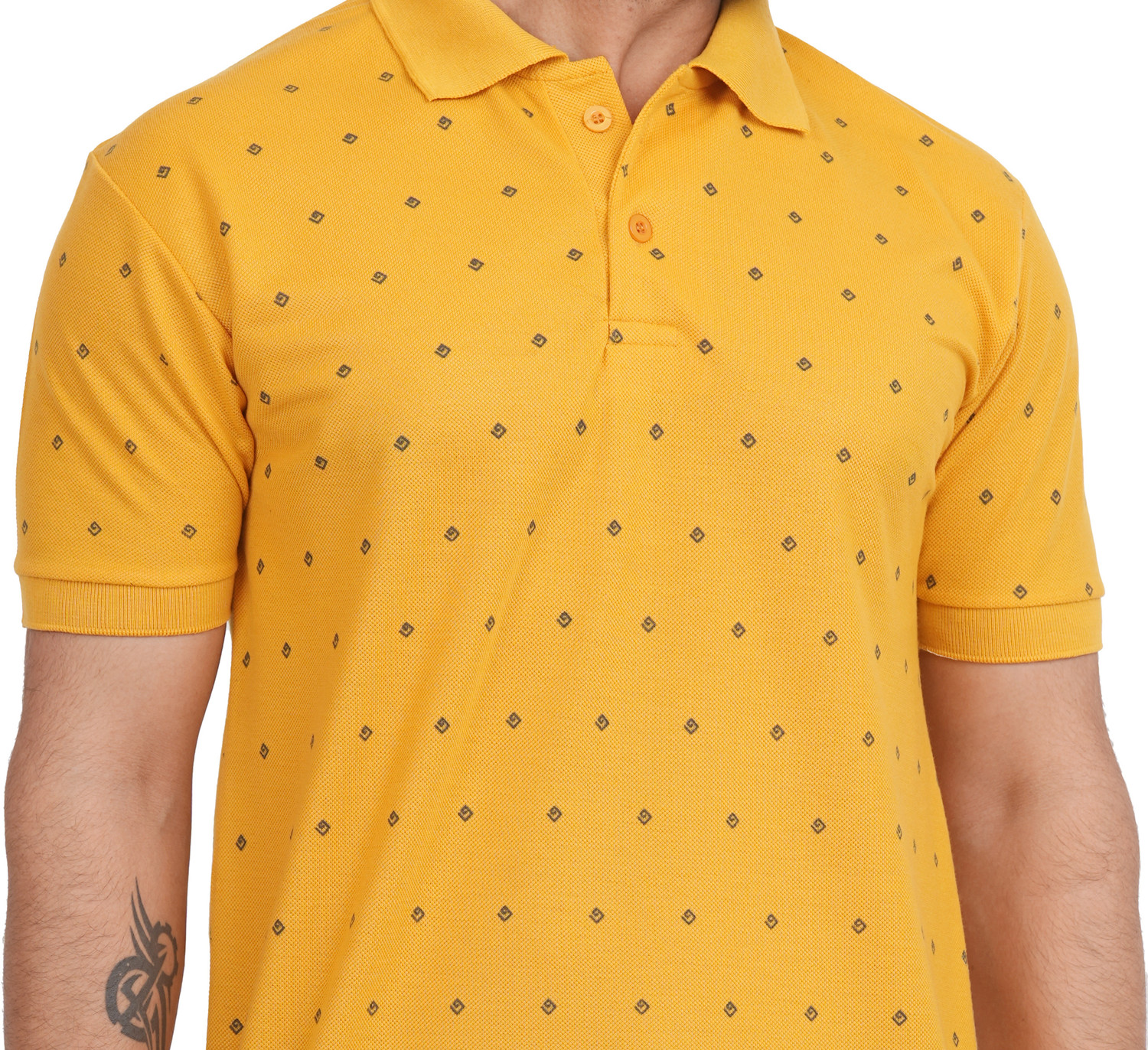 Image of GREENPORT Graphic Print, Printed Men Polo Neck Yellow T-Shirt