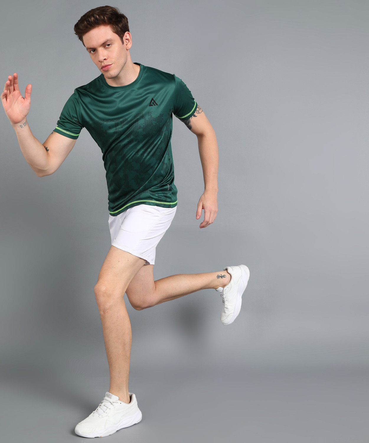 Image of Adrenex Printed Men Round Neck Green T-Shirt