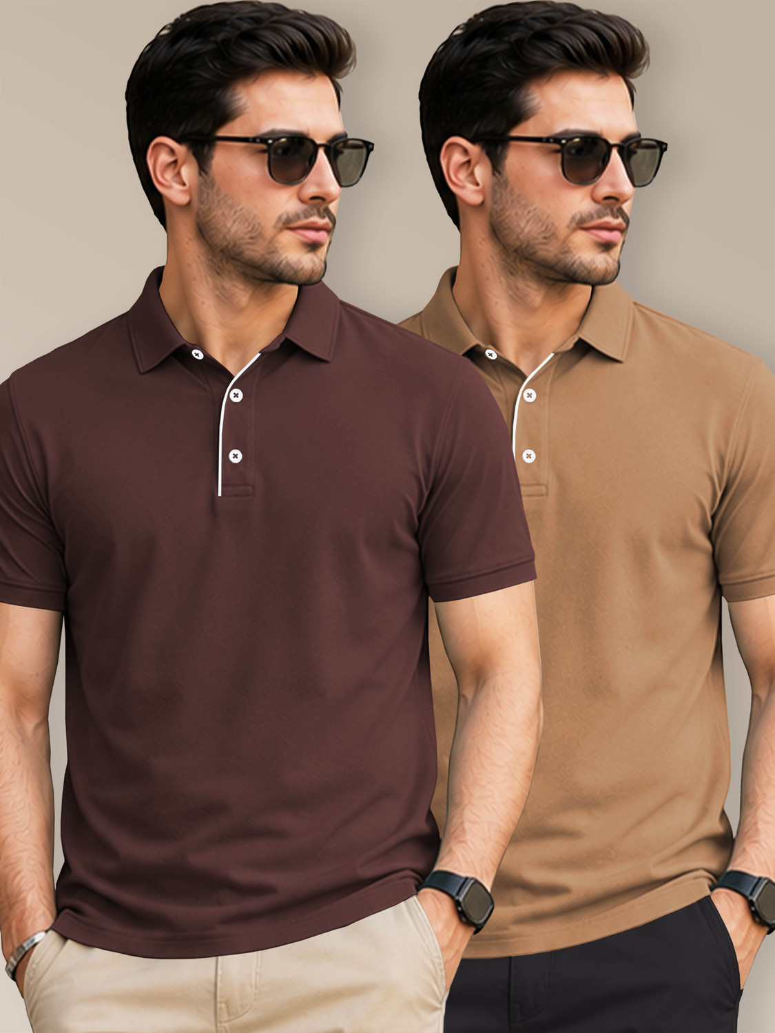 Image of Bullmer Pack of 2 Men Printed Round Neck Cotton Blend Multicolor T-Shirt