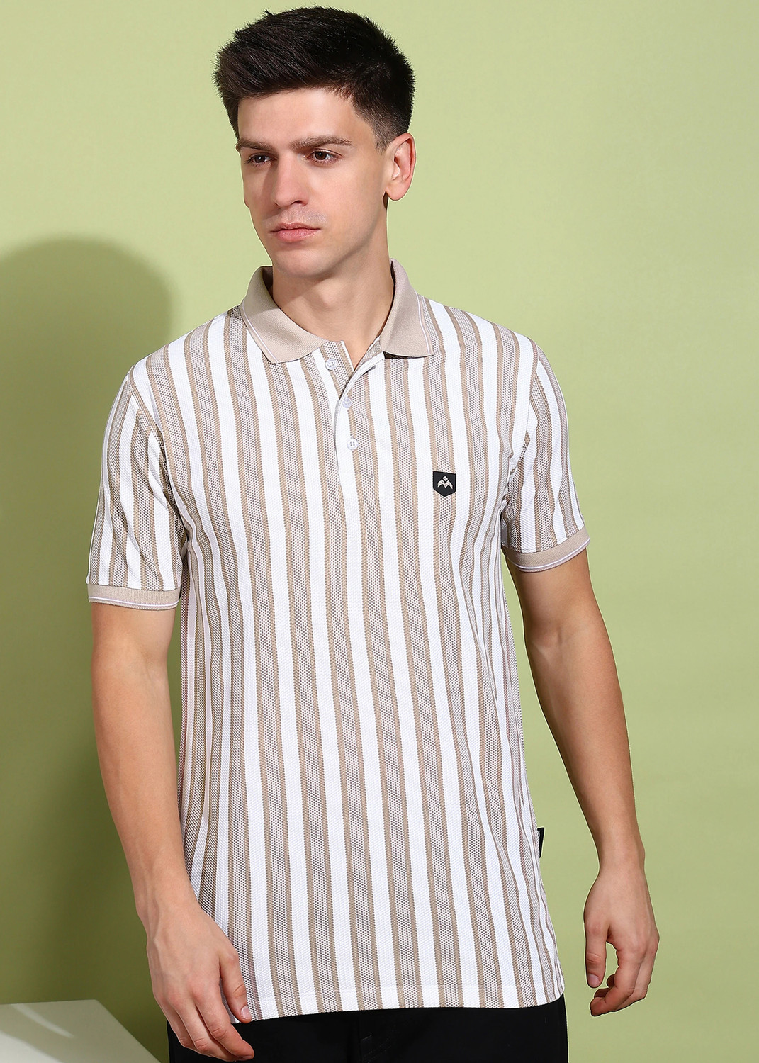 Image of Try This Men Printed Polo Neck Cotton Blend Black T-Shirt