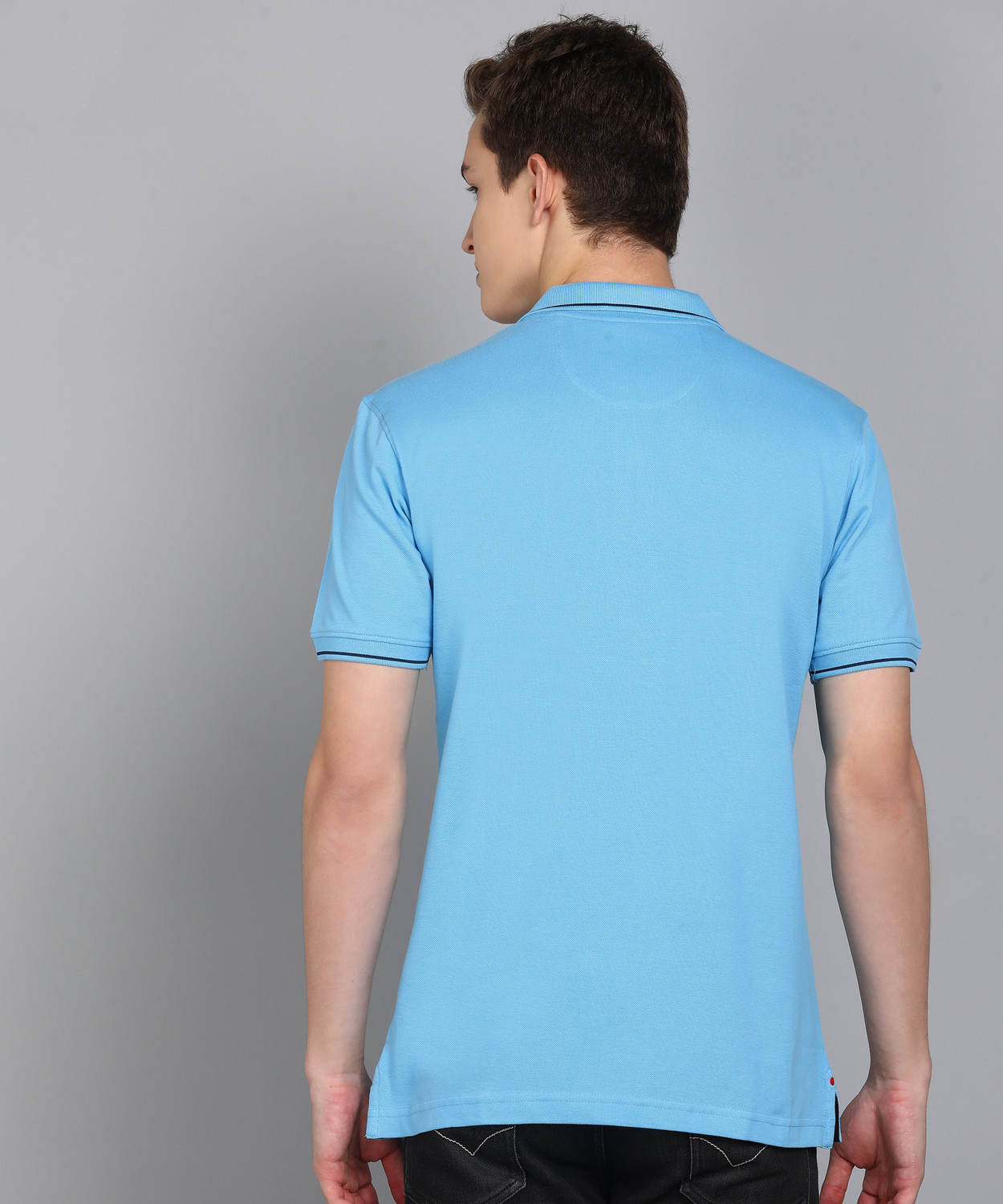 Image of Raymond Men Solid Polo Neck Polycotton Blue T-Shirt