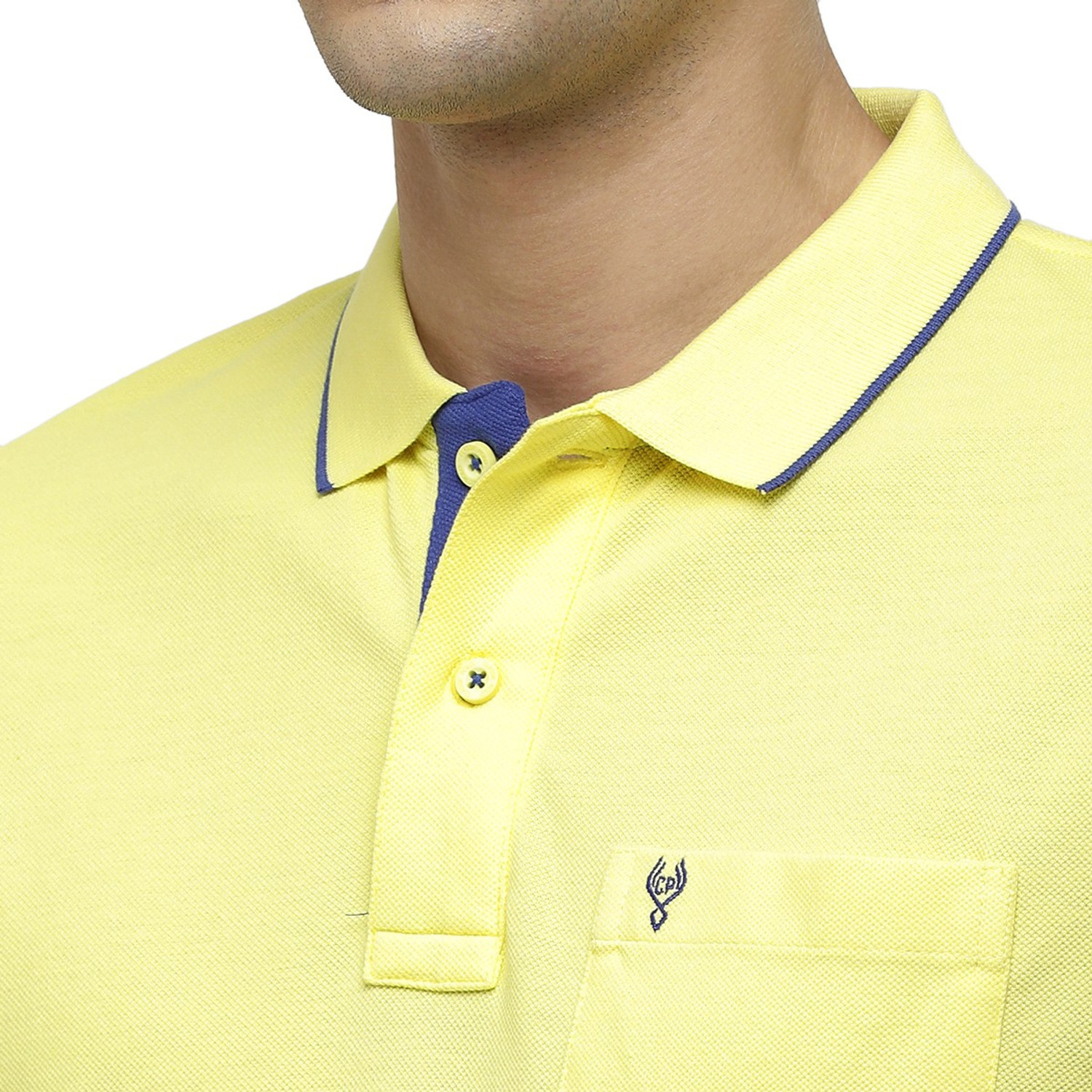 Image of Classic Polo Men Solid Polo Neck Cotton Blend Yellow T-Shirt