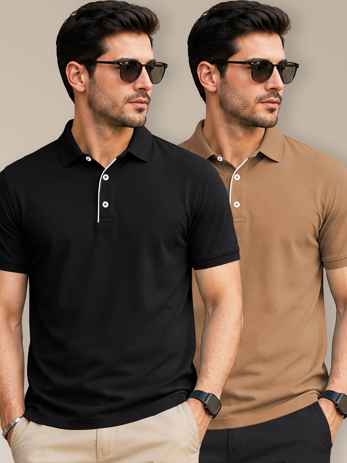 Image of TRIPR Men Solid Mandarin Collar Cotton Blend White T-Shirt