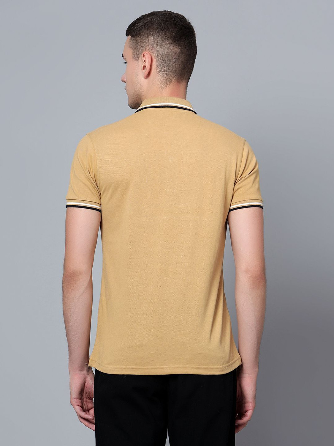 Image of CANTABIL Men Solid Polo Neck Polycotton Yellow T-Shirt