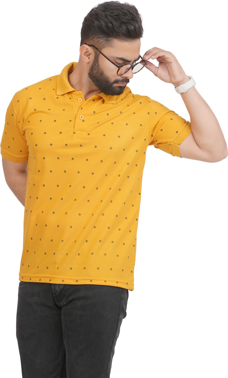 Image of GREENPORT Graphic Print, Printed Men Polo Neck Yellow T-Shirt