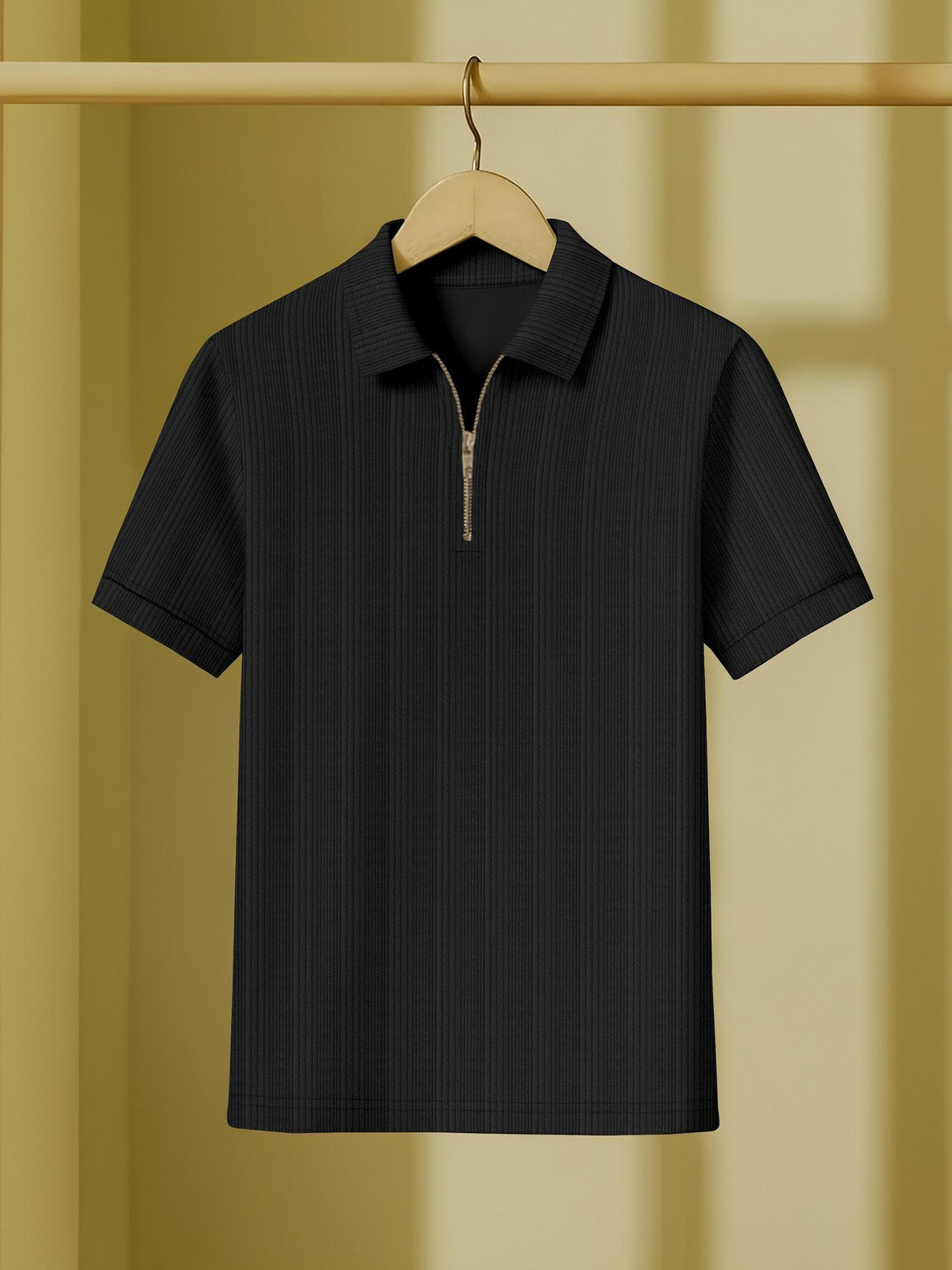 Image of Amaran Men Printed Polo Neck Pure Cotton Black T-Shirt