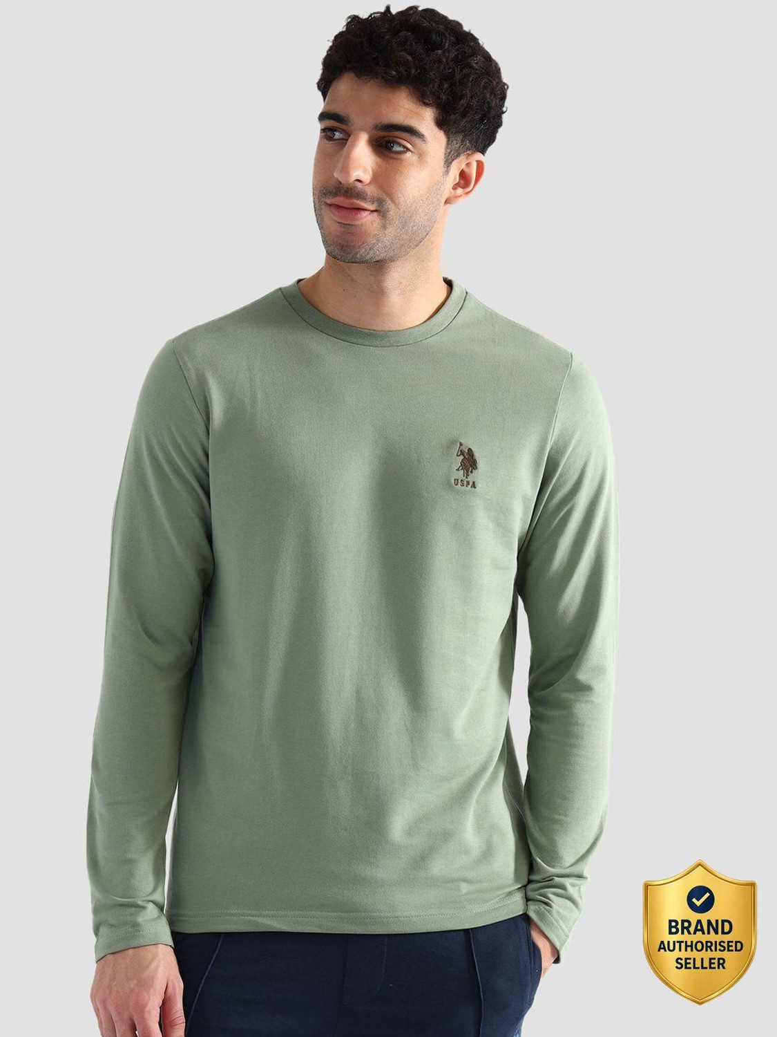 U.S. POLO ASSN. Solid Men Crew Neck Green T-Shirt