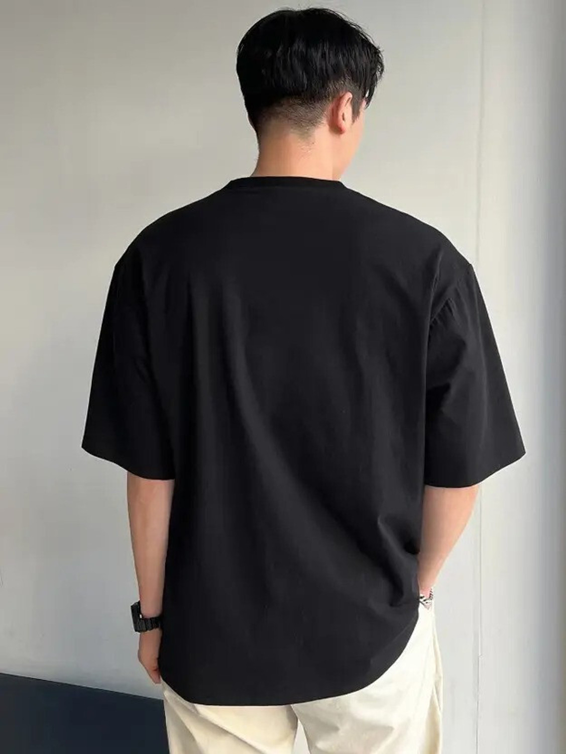 Image of BRIGHTKTAFT Men Printed Round Neck Cotton Blend Black T-Shirt